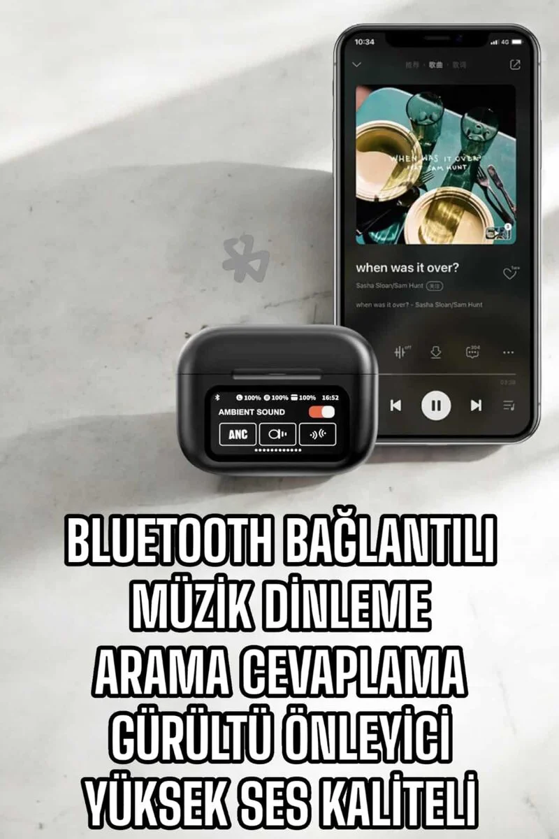 Kablosuz Bluetooth Kulaklık - ANC ve Dijital Ekranlı Uzun Pil Ömürlü