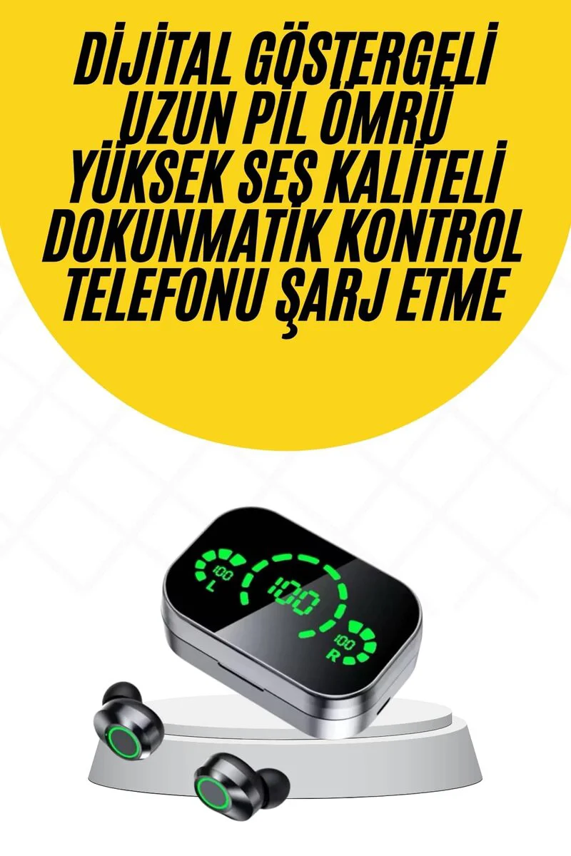 Kablosuz Bluetooth Kulaklık Çift Telefon Destekli Powerbanklı Dijital Göstergeli - Suya ve Ter Dayanıklı Spor Kulaklık