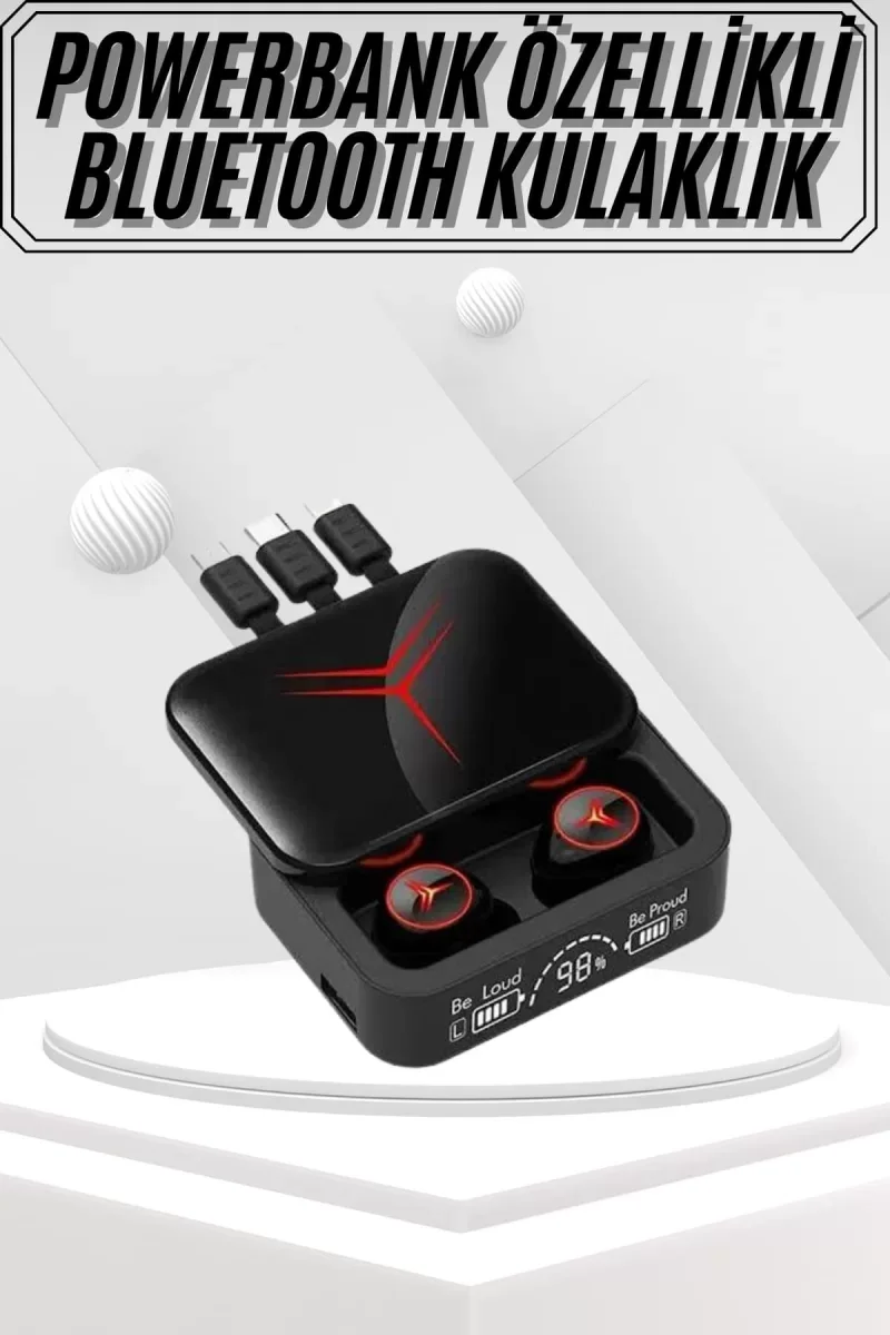 Kablosuz Bluetooth Kulaklık Powerbank Özellikli Göstergeli Hd Mik