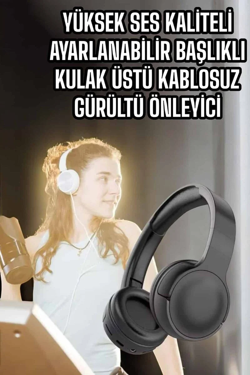 Kablosuz Bluetooth Kulak Üstü Gürültü Önleyici Kulaklık - Uzun Pil Ömrü ve Şık Tasarım