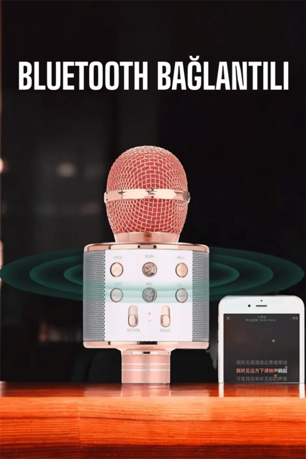 Kablosuz Bluetooth Karaoke Mikrofon USB ve AUX Girişli, Yüksek Se