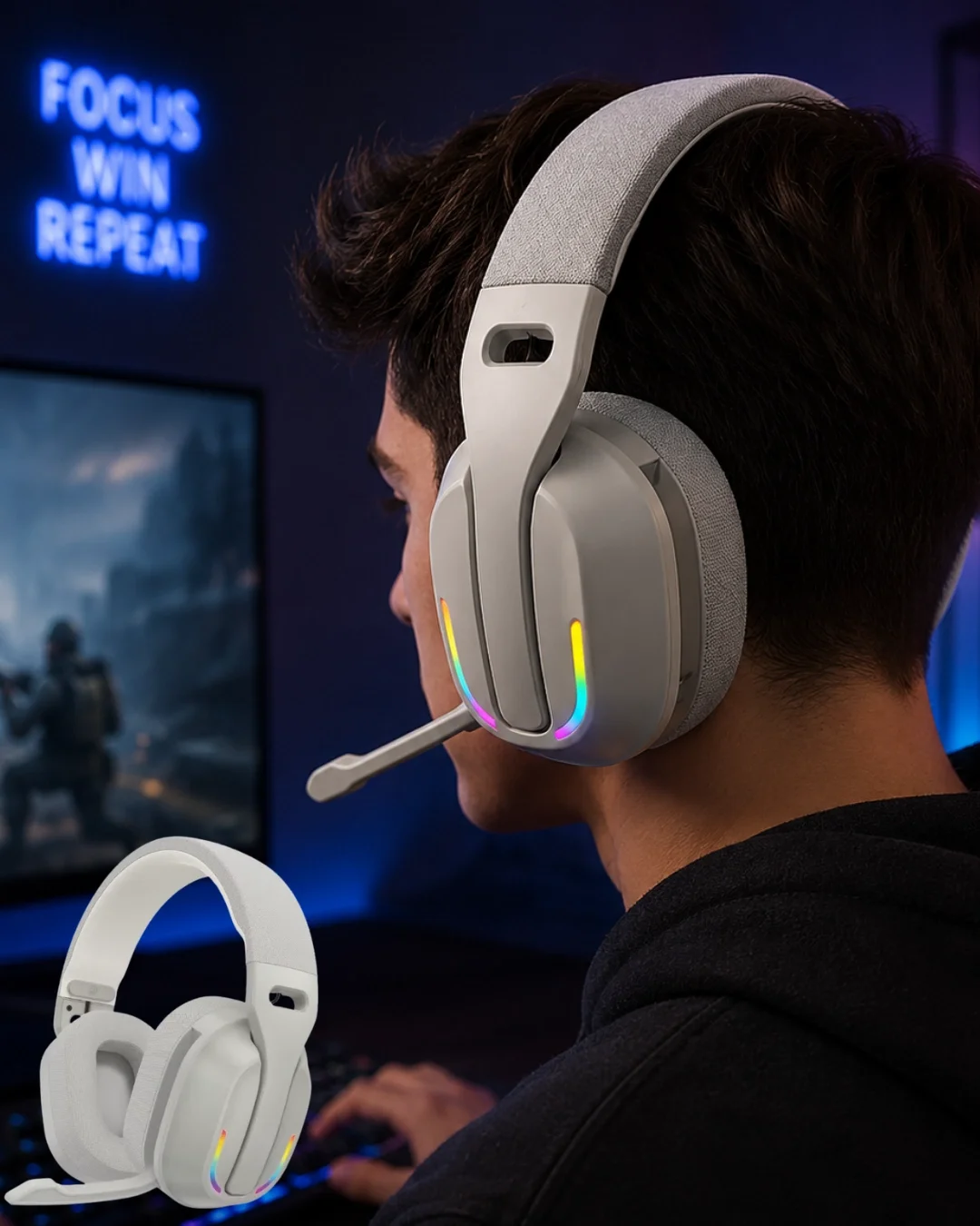 Kablosuz Bluetooth Kulaklık RGB Işıklı Mikrofonlu Stereo Kulaküstü Kulaklık Kablosuz Bluetooth Kulaklık RGB Işıklı Mikrofonlu Stereo Kulaküstü Kulaklık