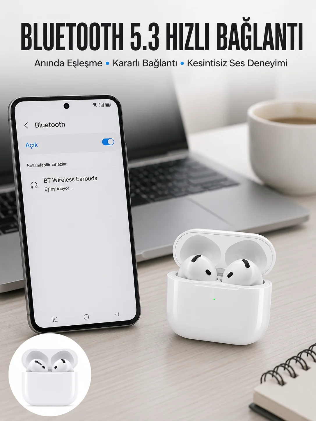 Kablosuz Bluetooth Kulaklık TWS ANC Özelliği Yüksek Ses Kaliteli Yeni Nesil