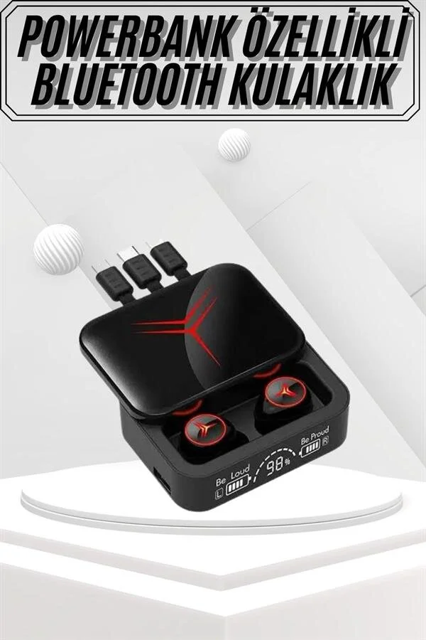 Kablosuz Bluetooth Kulaklık Powerbank Özellikli Göstergeli Hd Mikrofon ve Gürültü Engelleme