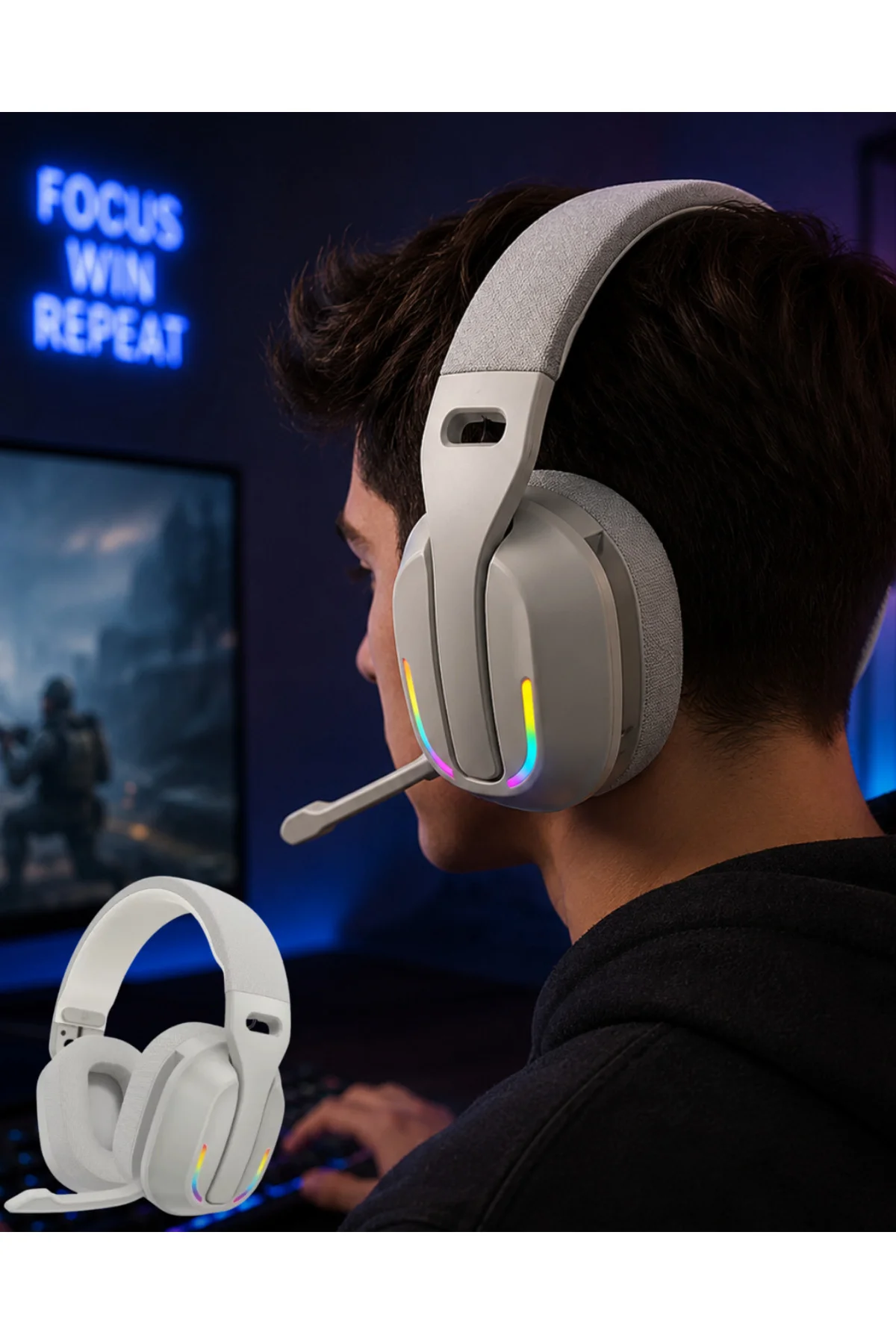 Kablosuz Bluetooth Kulaklık RGB Işıklı Mikrofonlu Stereo Kulaküstü Kulaklık