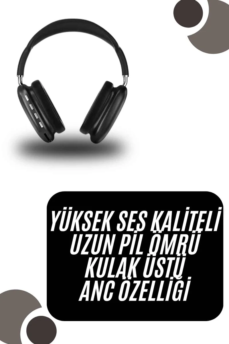 Kablosuz Bluetooth Kulak Üstü Kulaklık - SD Kart Girişli, BT V5.0, 10m Çalışma Mesafesi