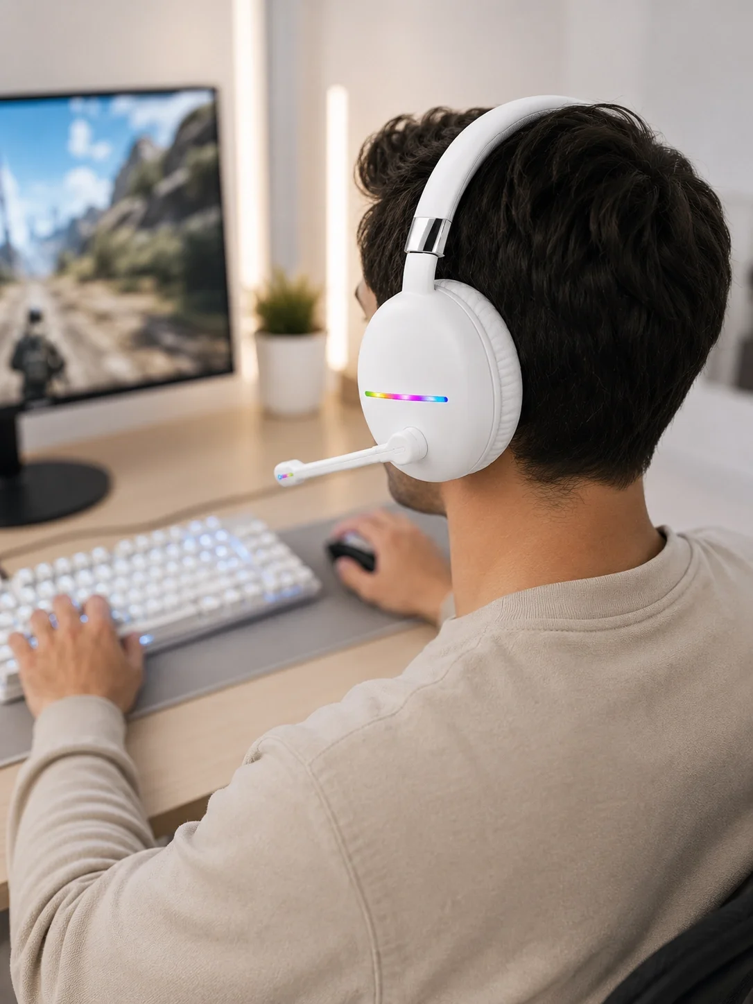 Kablosuz Bluetooth Mikrofonlu Beyaz Kulaklık  RGB Işıklı Fiyatı, Yorumları ve Özellikleri