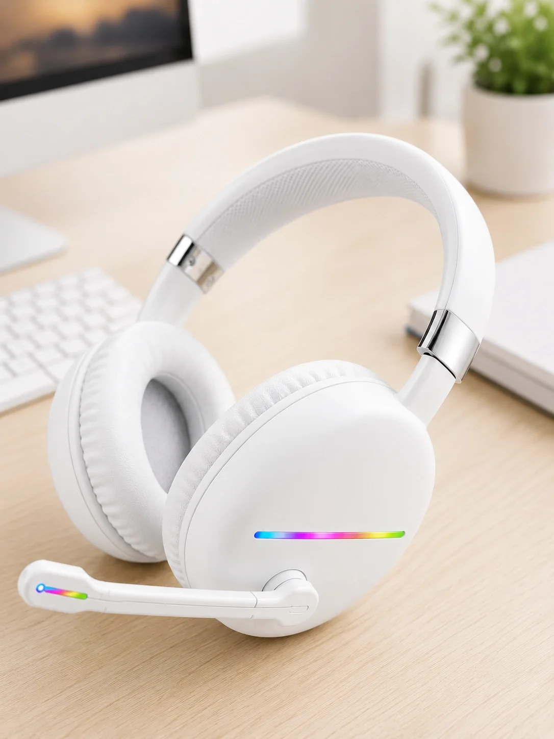 Kablosuz Bluetooth Mikrofonlu Beyaz Kulaklık  RGB Işıklı Fiyatı, Yorumları ve Özellikleri