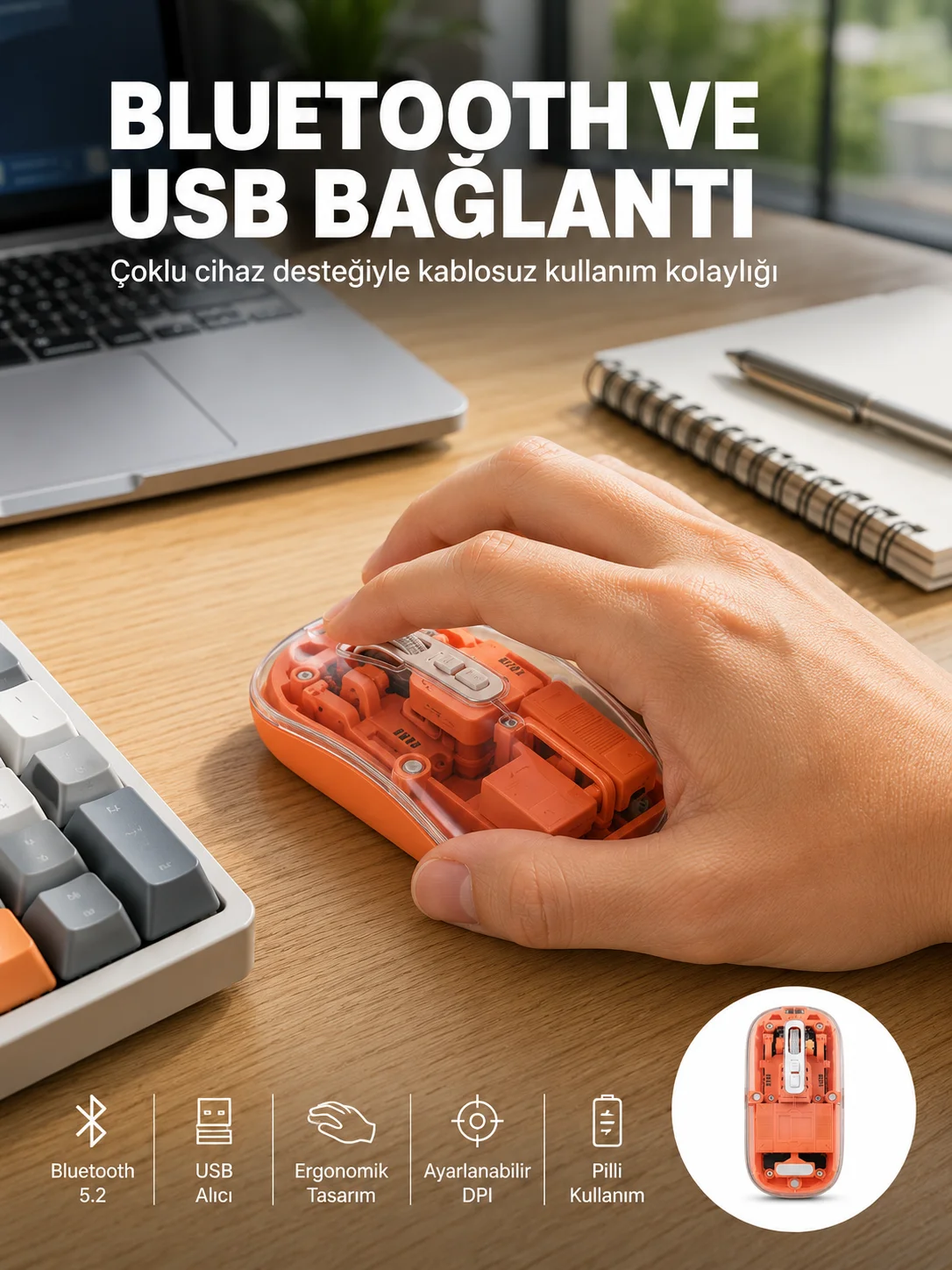 Kablosuz Bluetooth Mouse Şık ve Sessiz Ofis Tasarımı Yeni Nesil