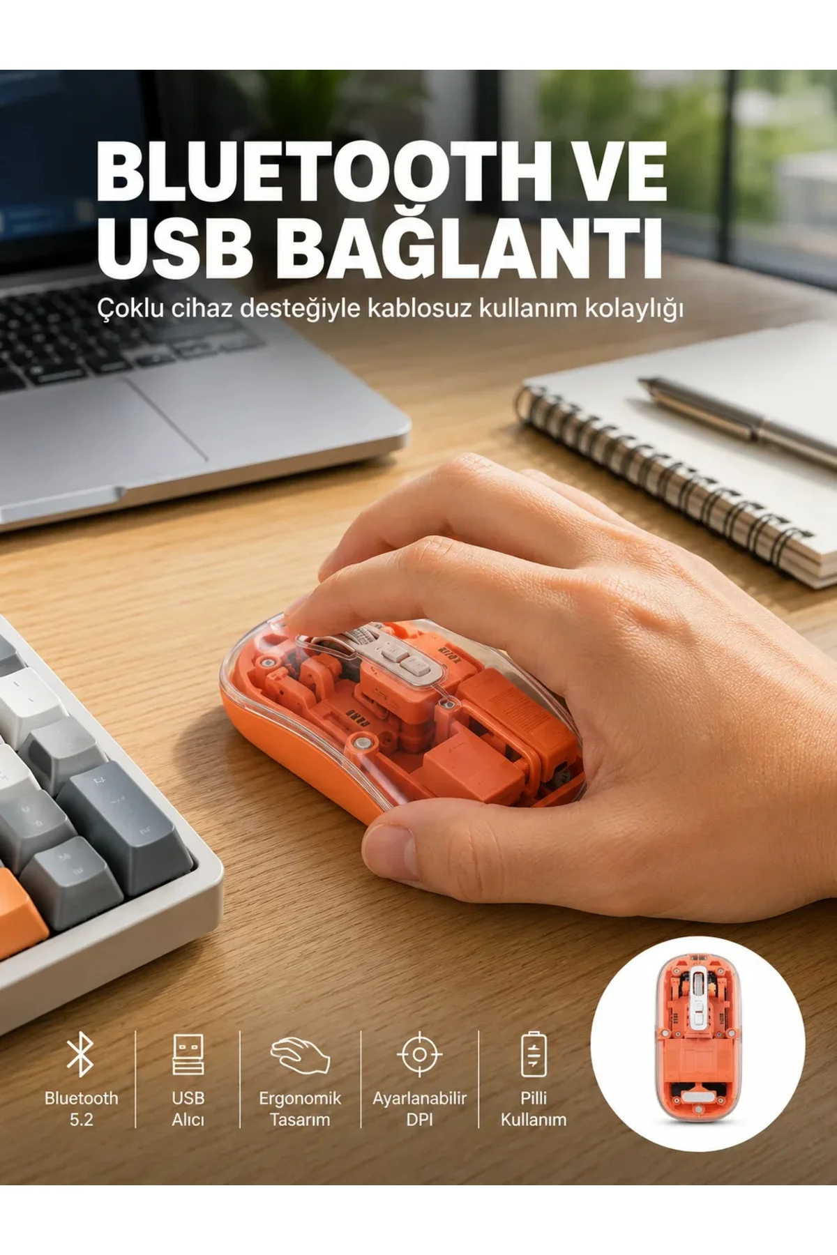 Kablosuz Bluetooth Mouse Şık ve Sessiz Ofis Tasarımı Yeni Nesil