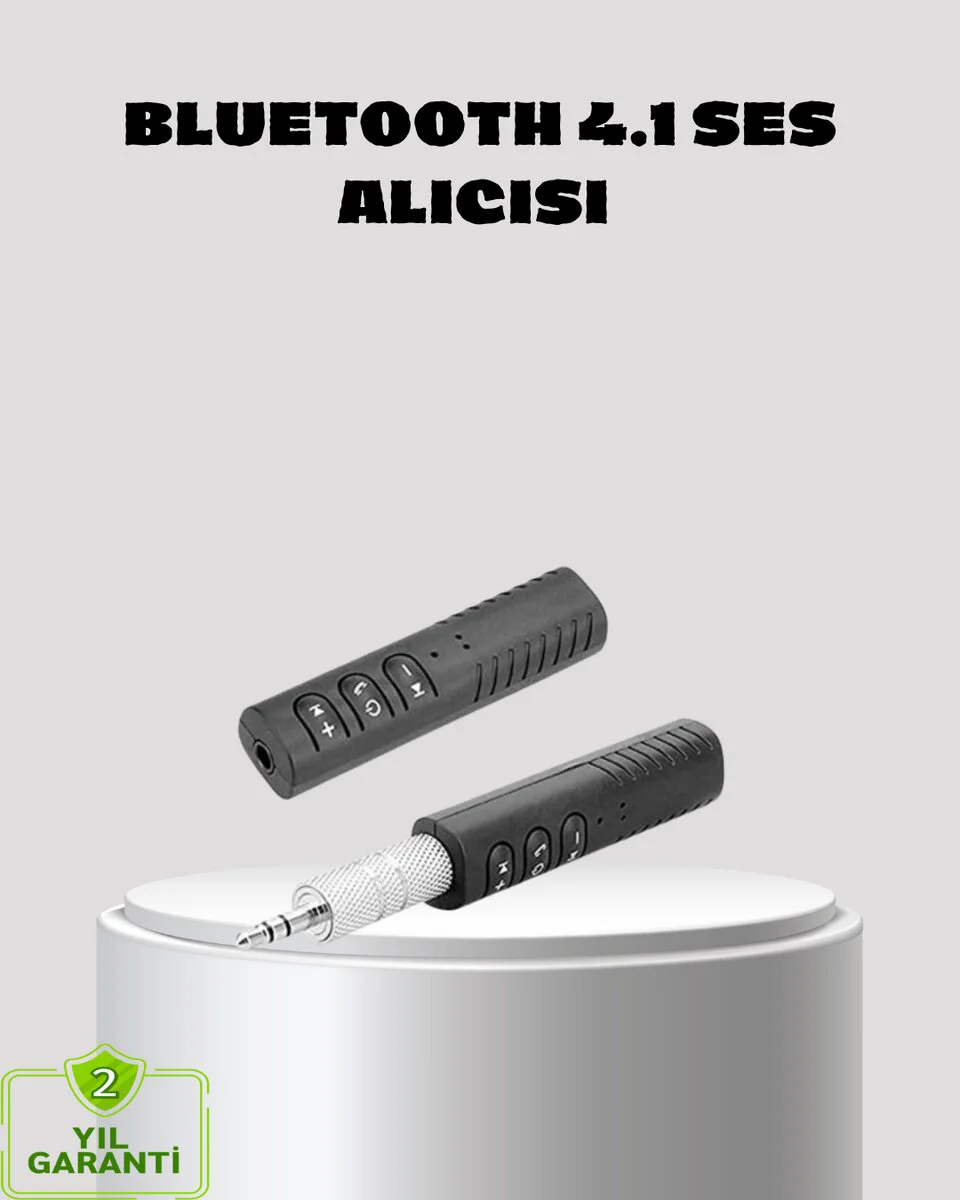 Kablosuz Bluetooth Ses Adaptörü 4.1 Teknolojili - 10m Menzil ve 3.5mm Uyumlu Taşınabilir Adaptör