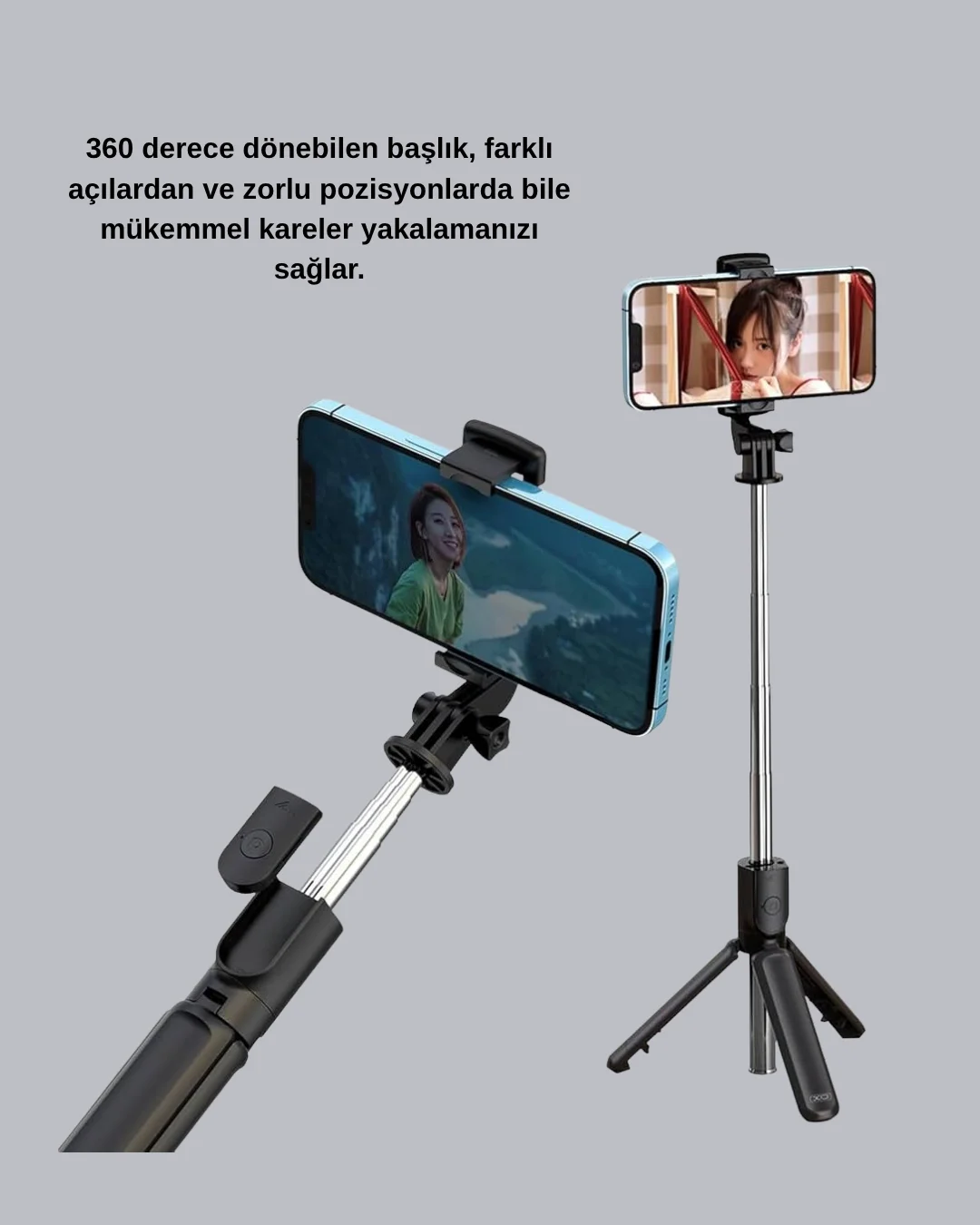 Kablosuz Bluetooth Selfie Çubuğu – 360° Dönebilir Başlık, Taşınabilir ve Şık Tasarım