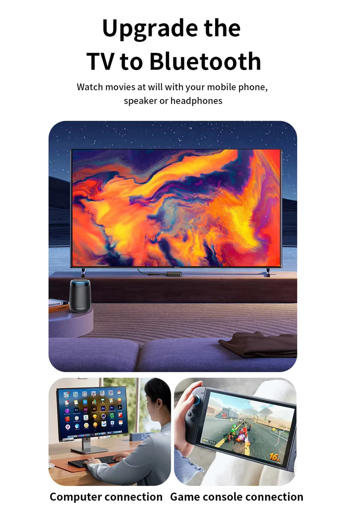 Kablosuz Bluetooth Ses Adaptörü – Alıcı & Verici, HD Ses, Gürültü