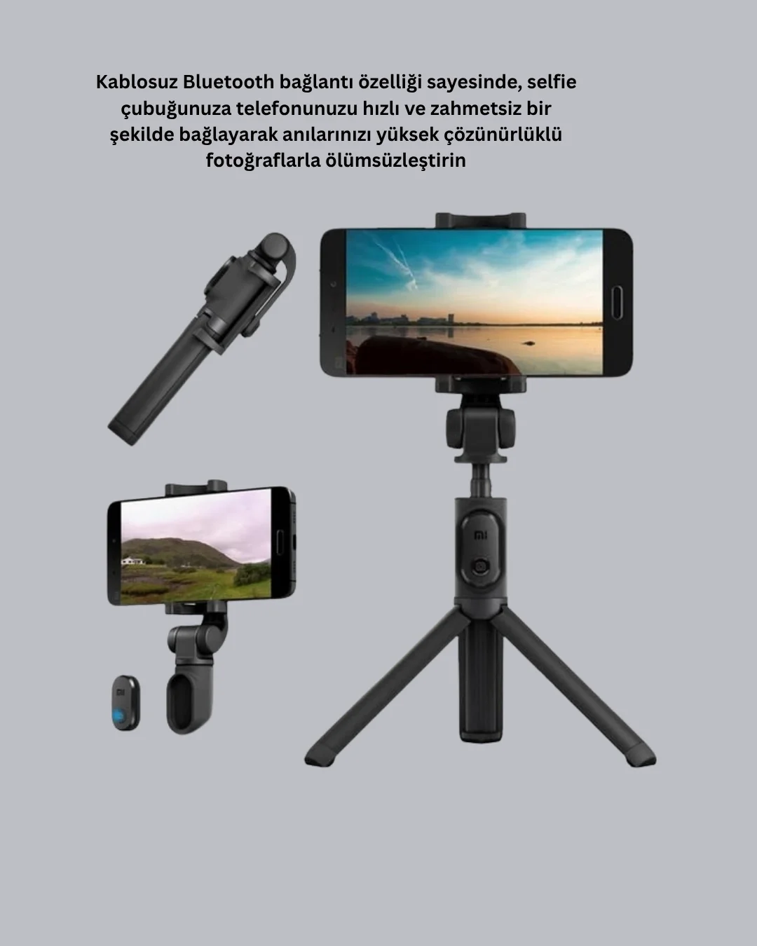 Kablosuz Bluetooth Selfie Çubuğu – 360° Dönebilir Başlık, Taşınabilir ve Şık Tasarım
