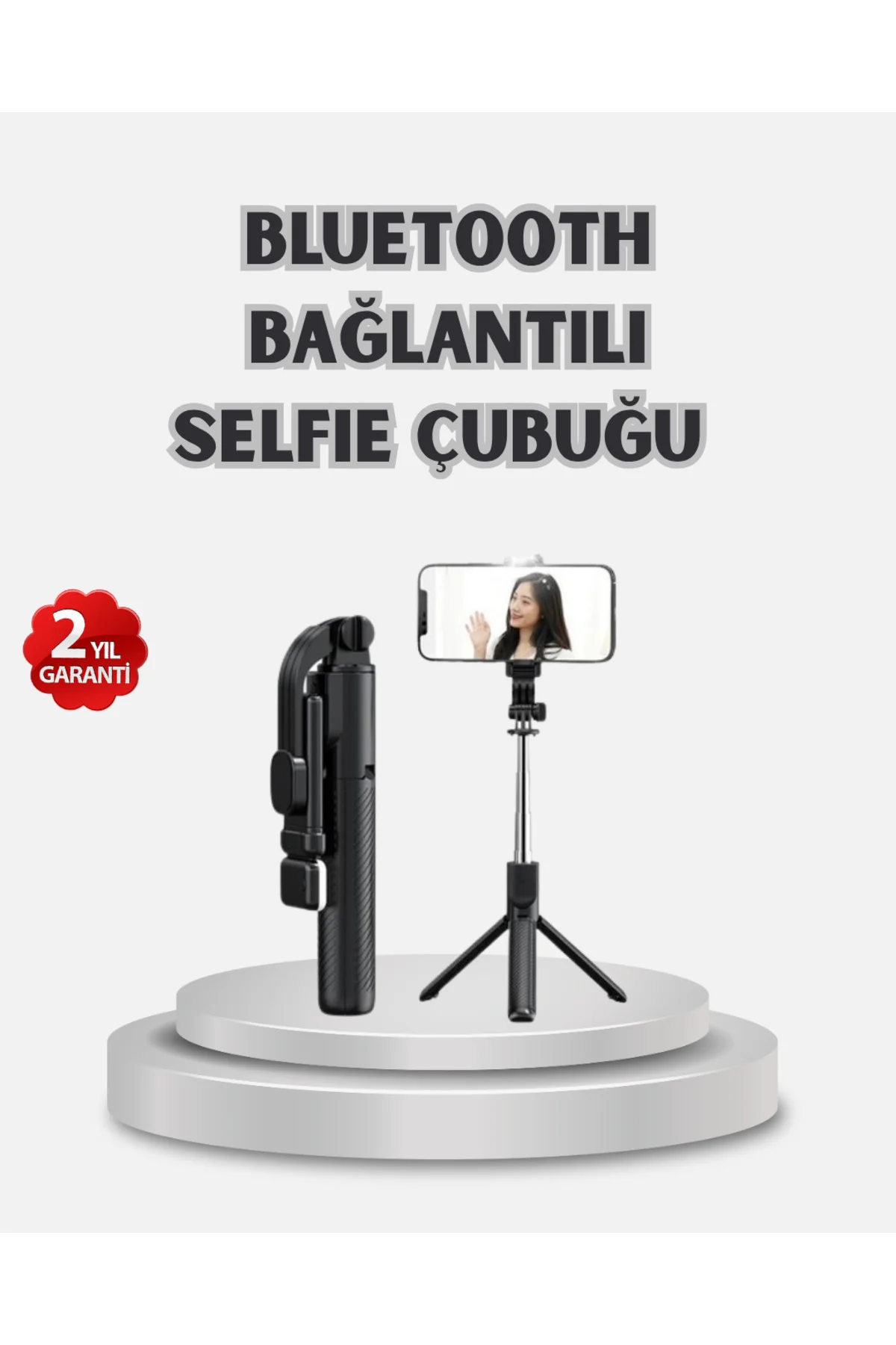 Kablosuz Bluetooth Selfie Çubuğu – 360° Dönebilir Başlık, Taşınab