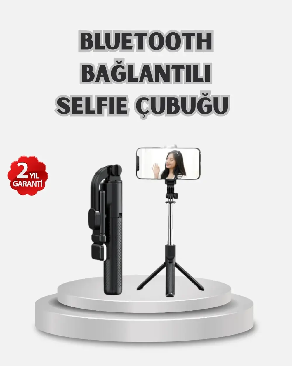 Kablosuz Bluetooth Selfie Çubuğu – 360° Dönebilir Başlık, Taşınab