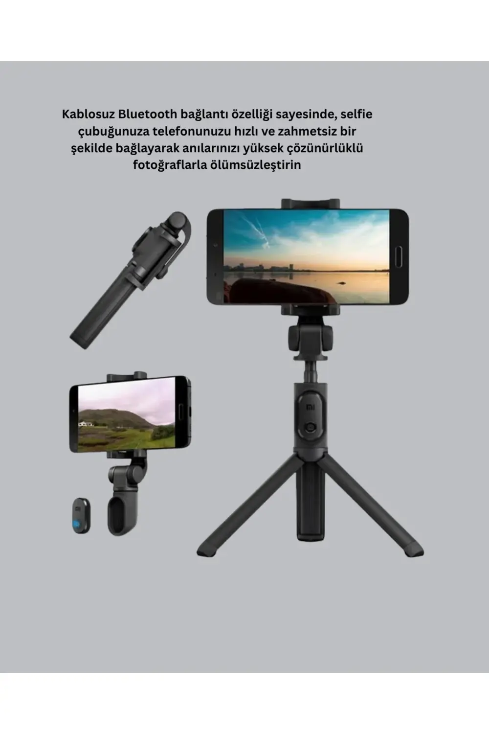 Kablosuz Bluetooth Selfie Çubuğu – 360° Dönebilir Başlık, Taşınab