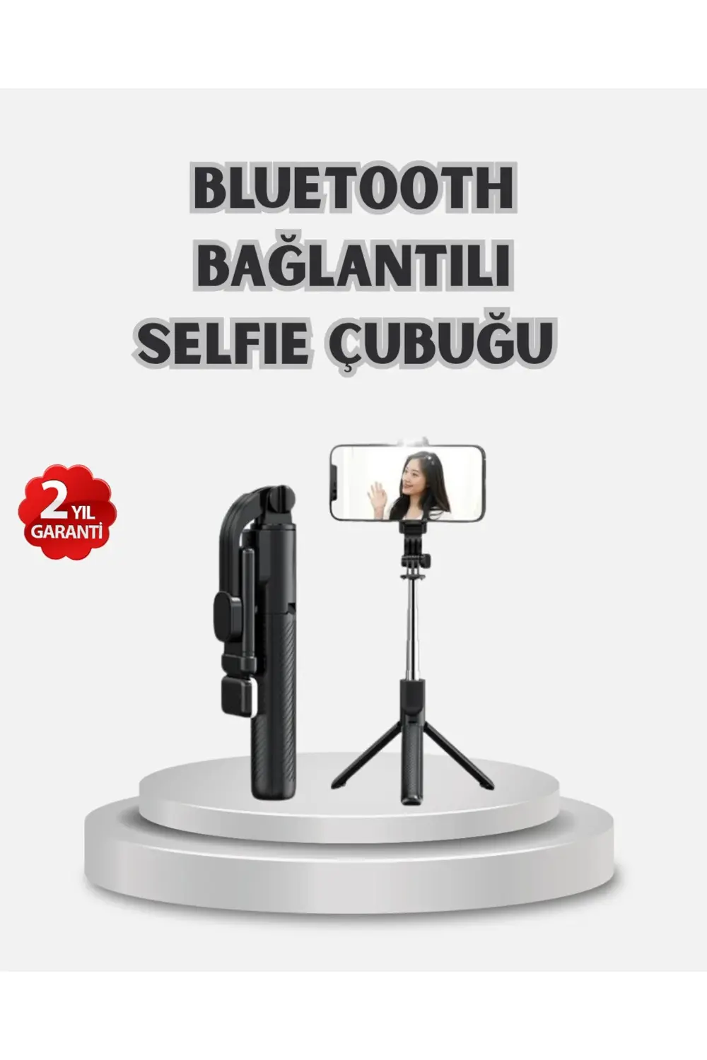 Kablosuz Bluetooth Selfie Çubuğu – 360° Dönebilir Başlık, Taşınab