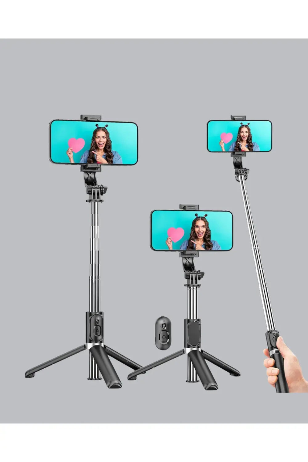 Kablosuz Bluetooth Selfie Çubuğu – 360° Dönebilir Başlık, Taşınab