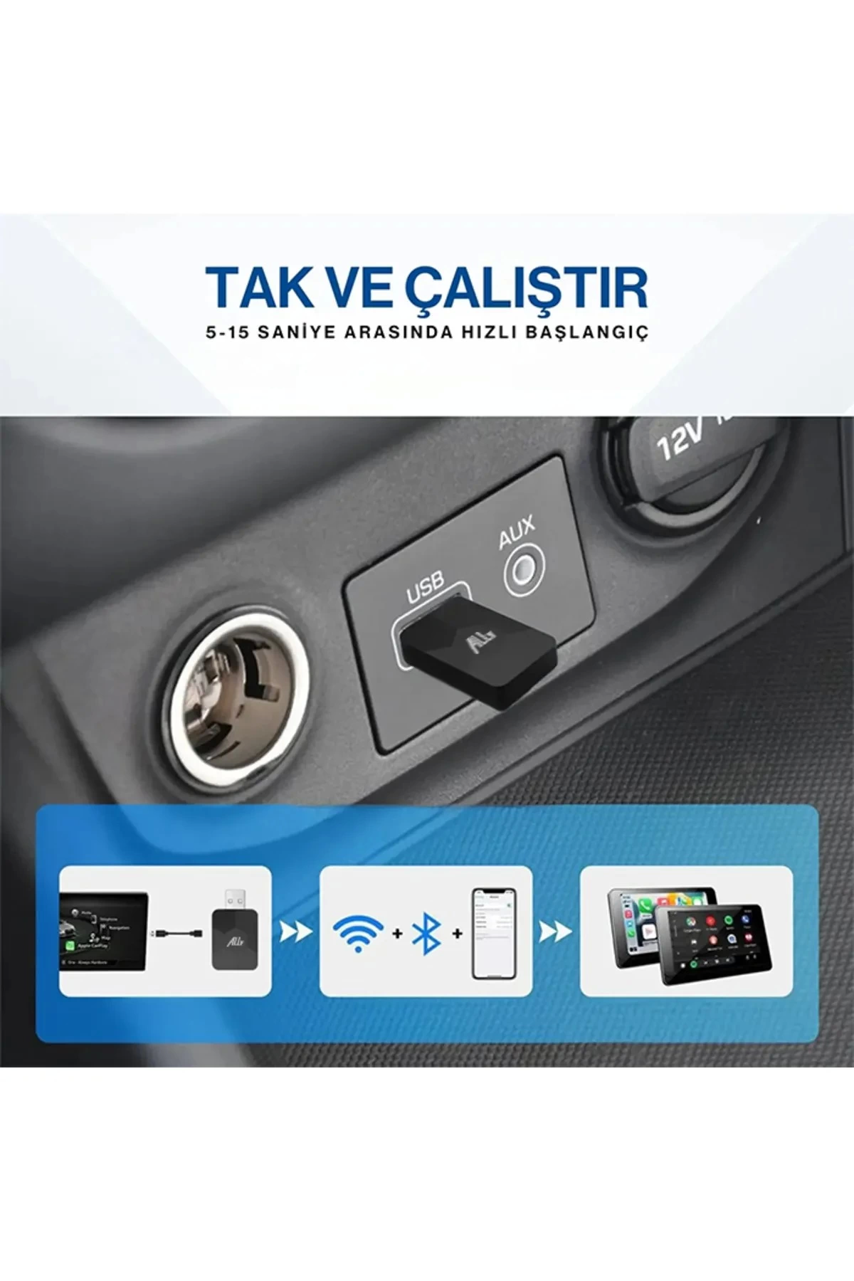 Kablosuz Carplay & Android Auto Adaptörü - Apple Ve Android Cihaz