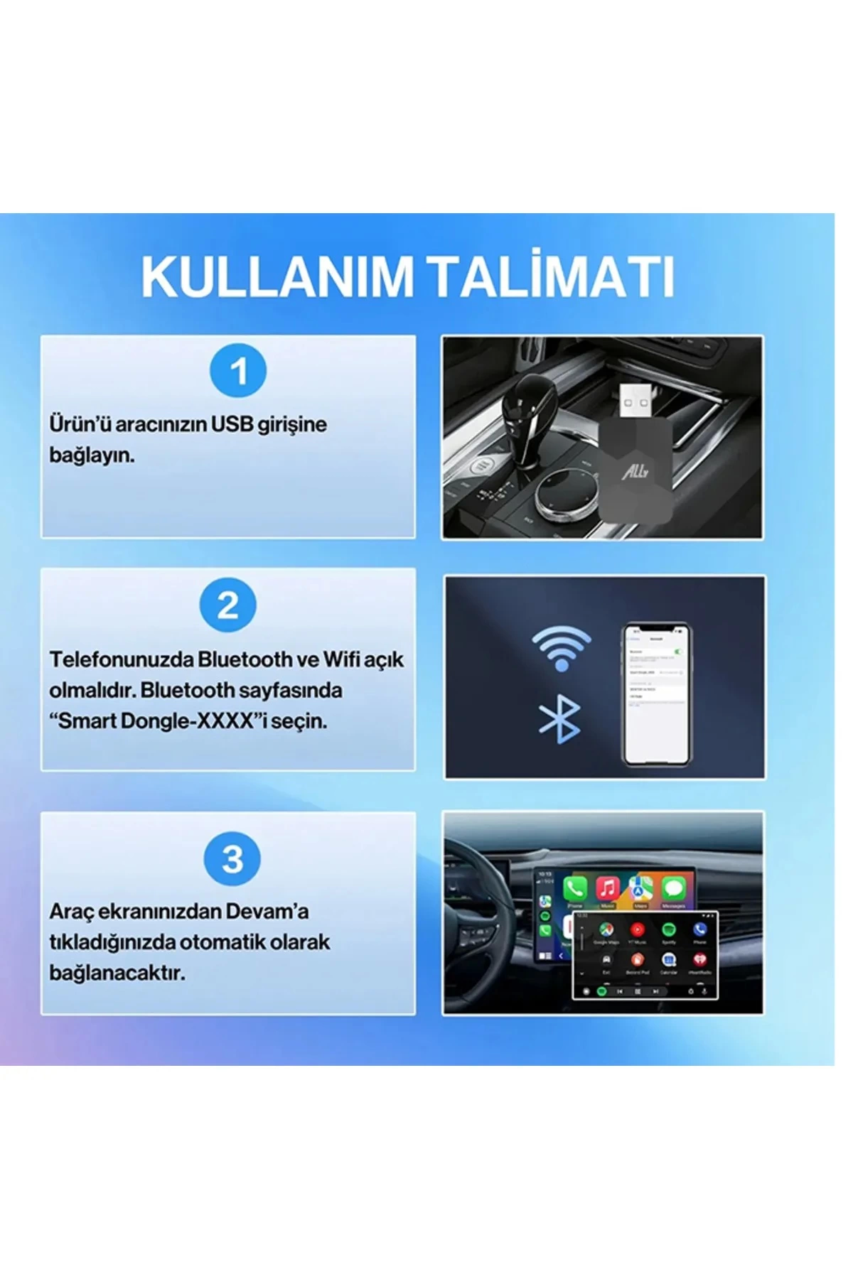 Kablosuz Carplay & Android Auto Adaptörü - Apple Ve Android Cihaz