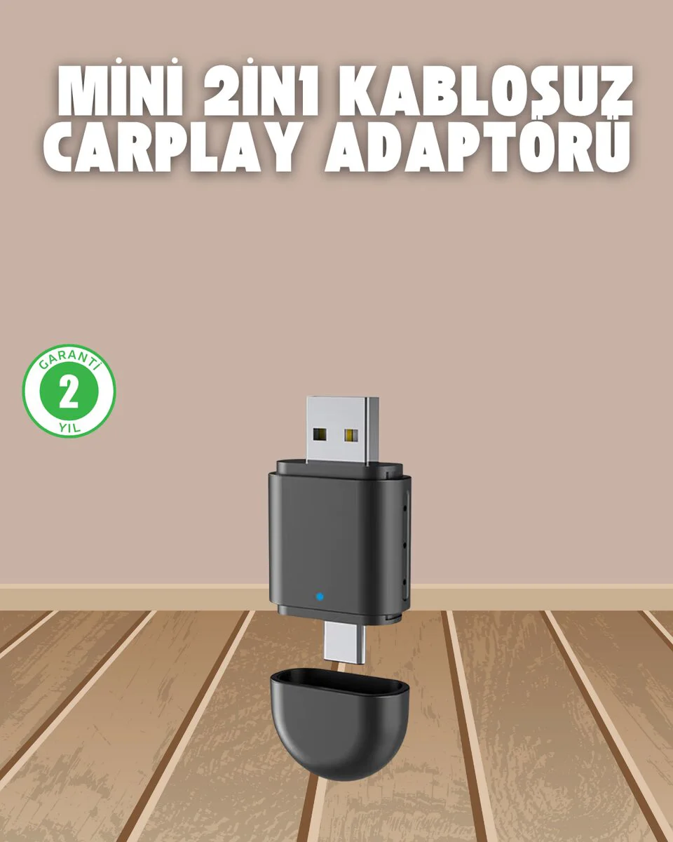 Kablosuz CarPlay Adaptörü – USB-A & Type-C Uyumlu, Tak-Çalışır, Wi-Fi 6 & BT 5.4 Hızlı Bağlantı Cihazı