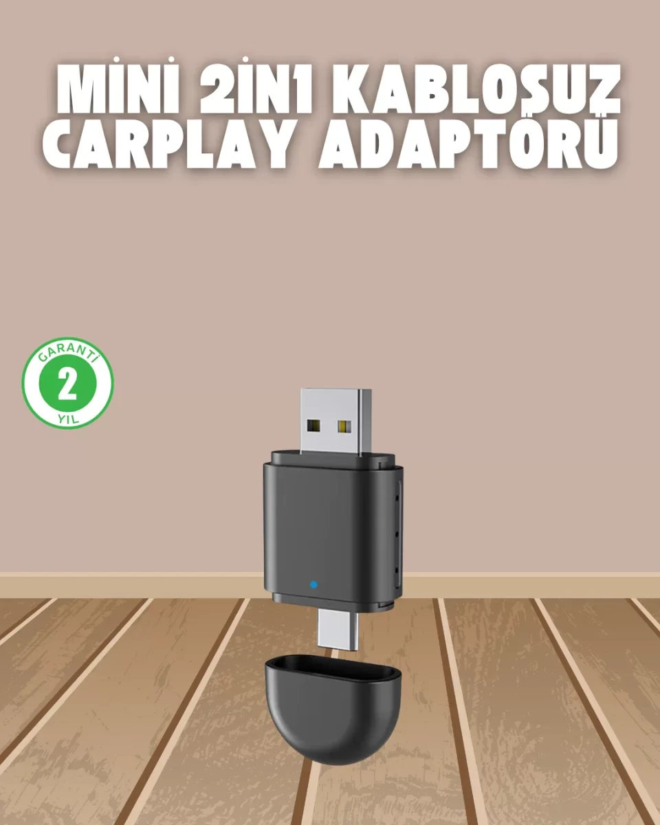 Kablosuz CarPlay Adaptörü – USB-A &amp; Type-C Uyumlu Hızlı Bağlantı Cihazı - Lisinya
