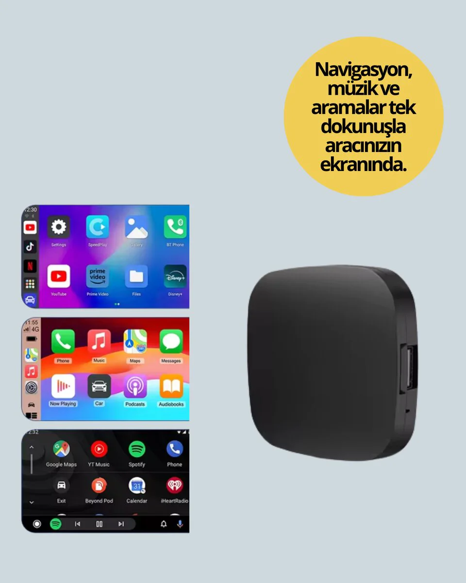 Kablosuz CarPlay ve Android Auto Dönüştürücü Adaptör - Kablosuz Bağlantı, Bluetooth 5.0, 5.8GHz WiFi