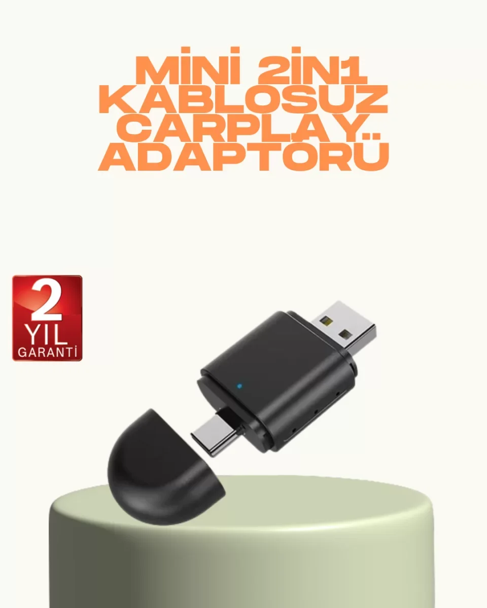 Kablosuz CarPlay ve Android Auto Adaptörü – USB-A &amp; Type-C Girişli Akıllı Dönüştürücü - Lisinya