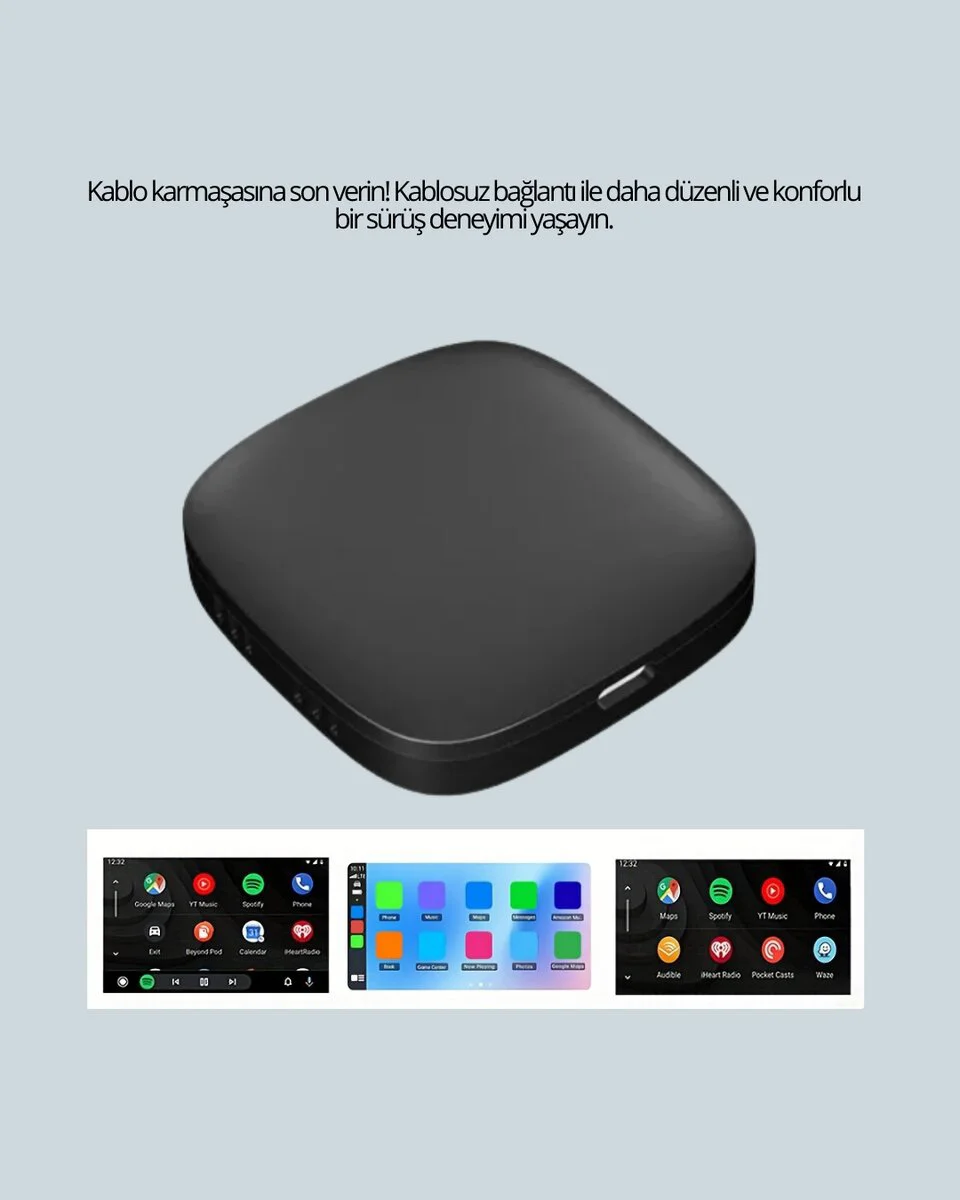 Kablosuz CarPlay ve Android Auto Dönüştürücü Adaptör - Kablosuz Bağlantı, Bluetooth 5.0, 5.8GHz WiFi