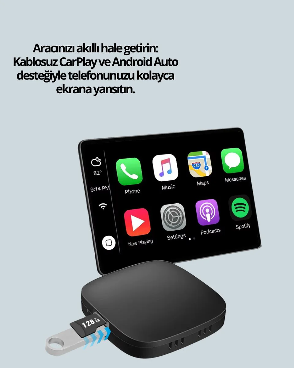 Kablosuz CarPlay ve Android Auto Dönüştürücü Adaptör - Kablosuz Bağlantı, Bluetooth 5.0, 5.8GHz WiFi