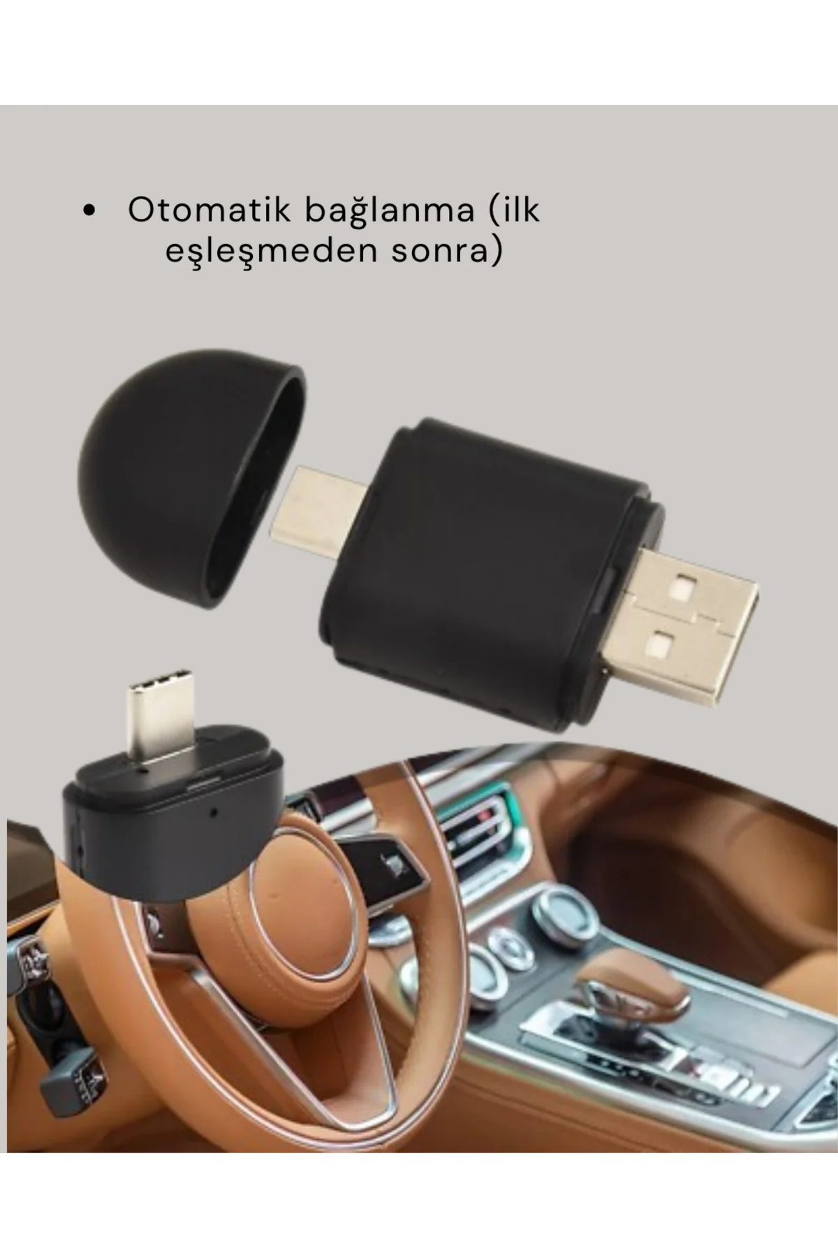 Kablosuz CarPlay ve Android Auto Adaptörü – USB-A & Type-C Girişl