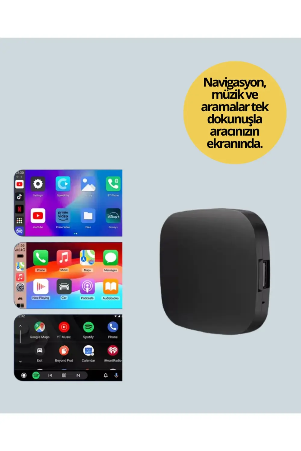 Kablosuz CarPlay ve Android Auto Dönüştürücü Adaptör