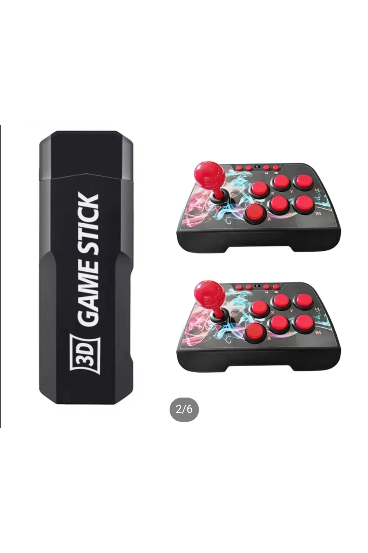 Kablosuz çift joystickli retro video oyun makinesi Bluetooth özellikli kırmızı renkli