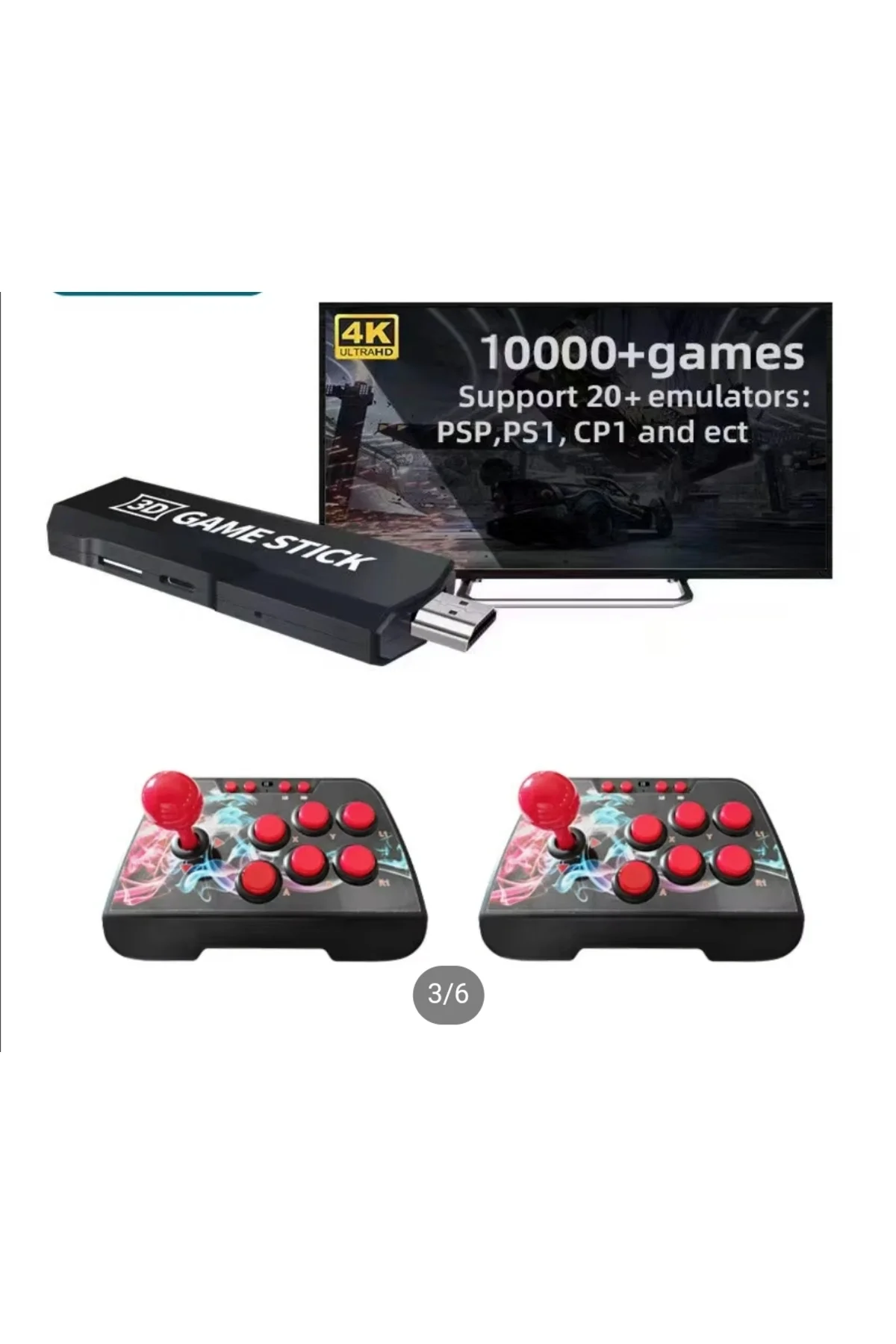 Kablosuz çift joystickli retro video oyun makinesi Bluetooth özellikli kırmızı renkli
