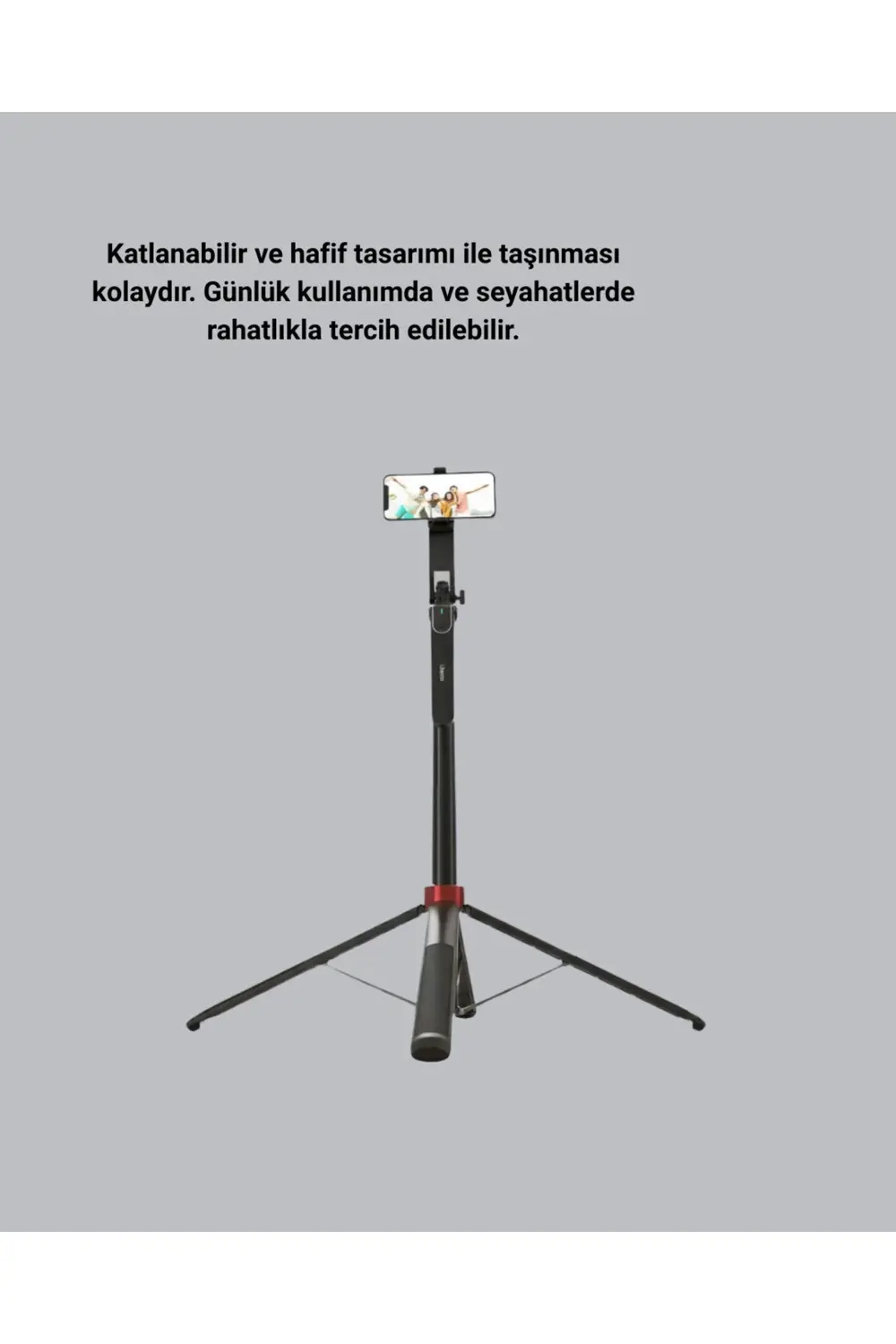 Kablosuz Çift Yaka Mikrofonu ve Tripodlu Selfie Çubuğu İçerik Üre