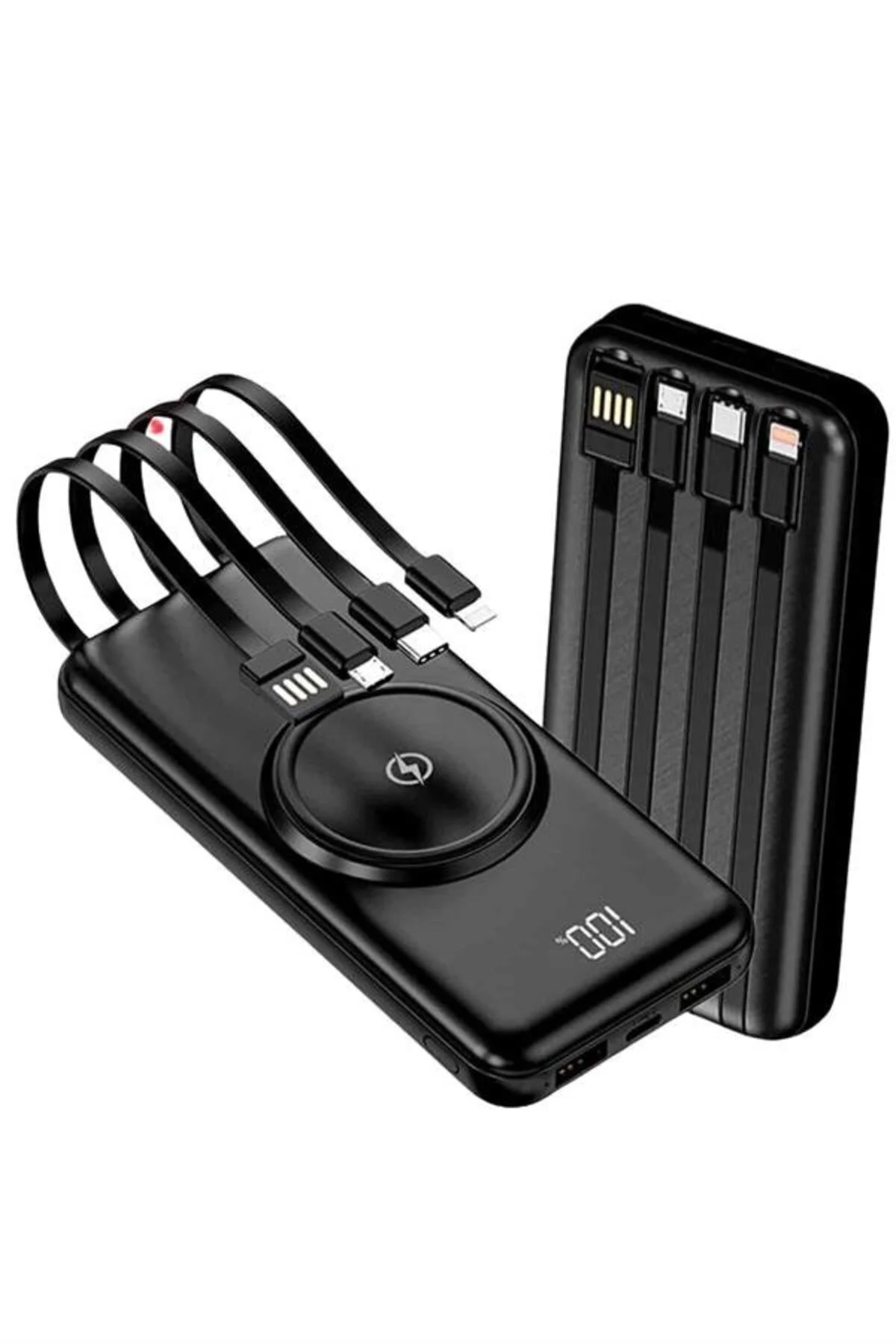 Kablosuz Çoklu Şarj Girişli 10.000 Mah Kablolu Powerbank Taşınabilir