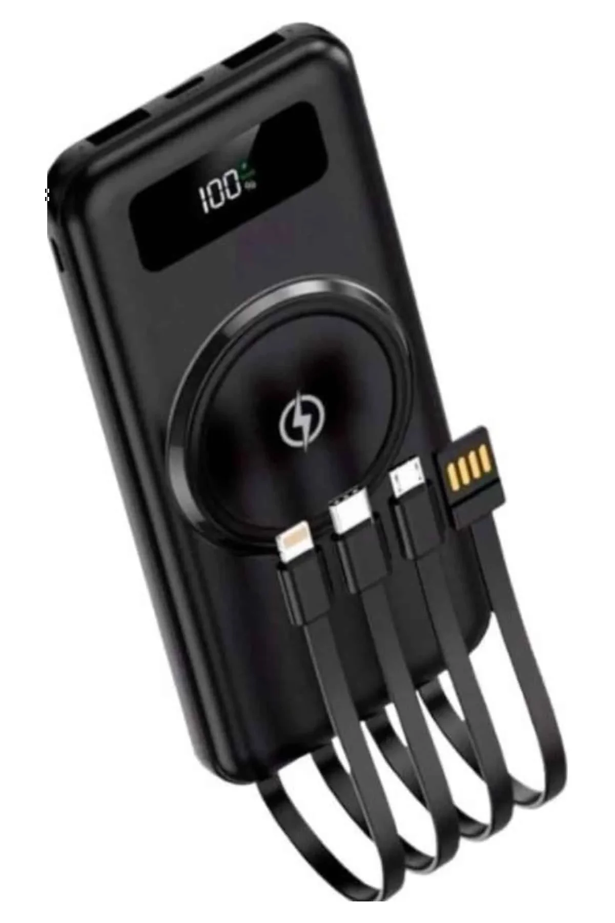 Kablosuz Çoklu Şarj Girişli 10.000 Mah Kablolu Powerbank Taşınabilir