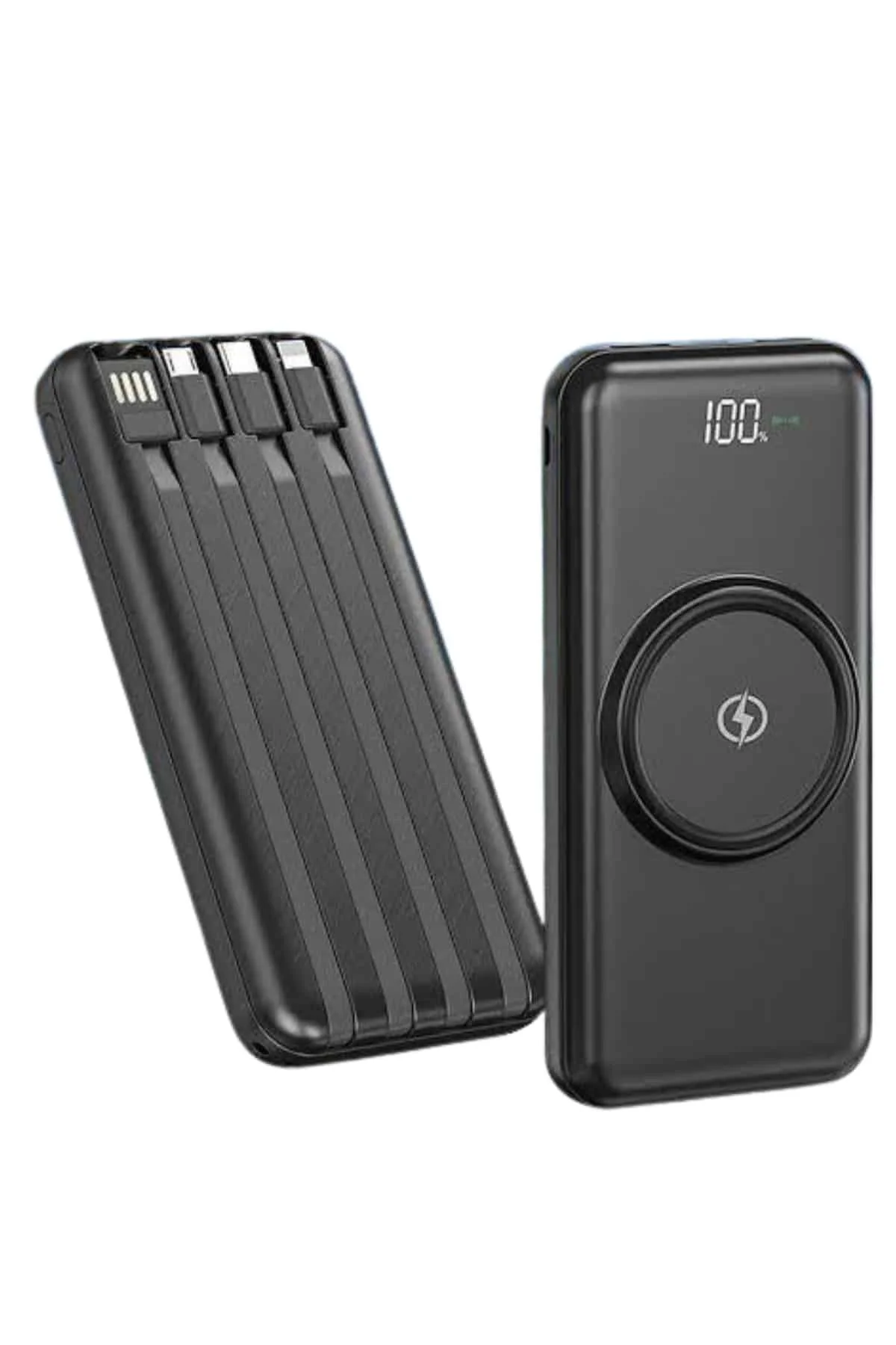 Kablosuz Çoklu Şarj Girişli 10.000 Mah Kablolu Powerbank Taşınabi