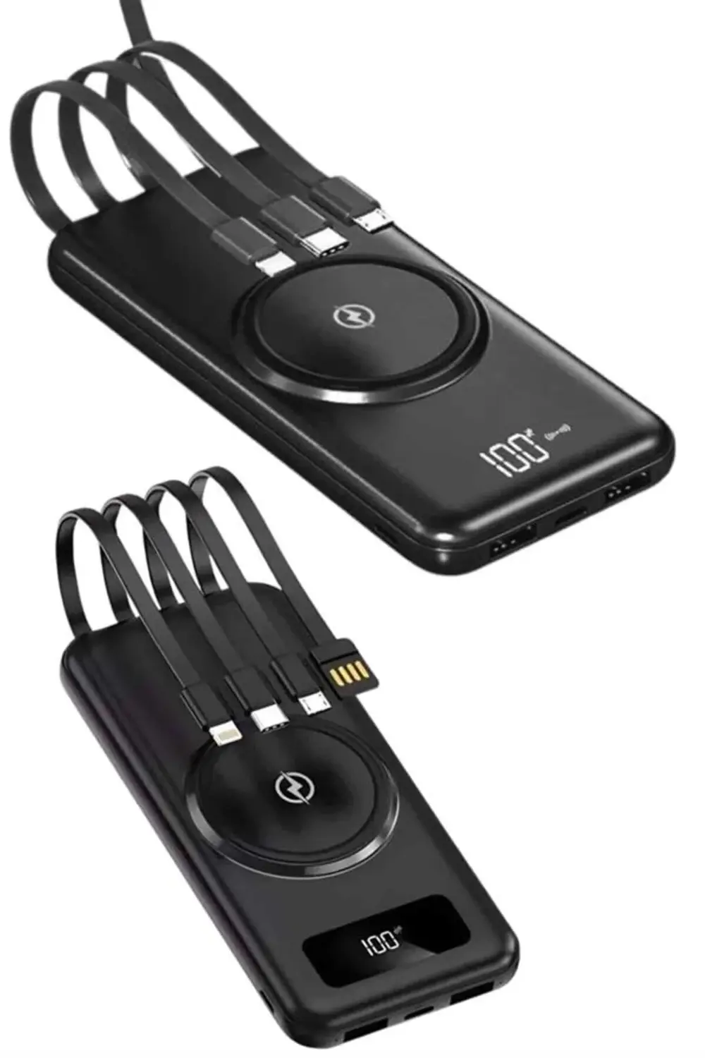 Kablosuz Çoklu Şarj Girişli 10.000 Mah Kablolu Powerbank Taşınabi