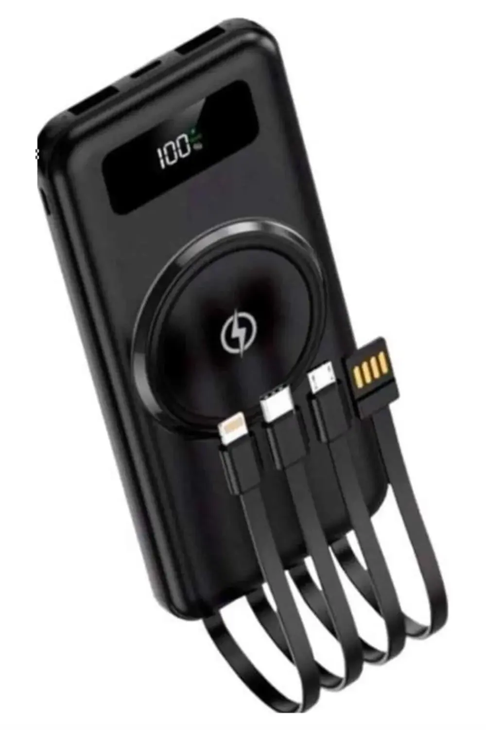 Kablosuz Çoklu Şarj Girişli 10.000 Mah Kablolu Powerbank Taşınabi