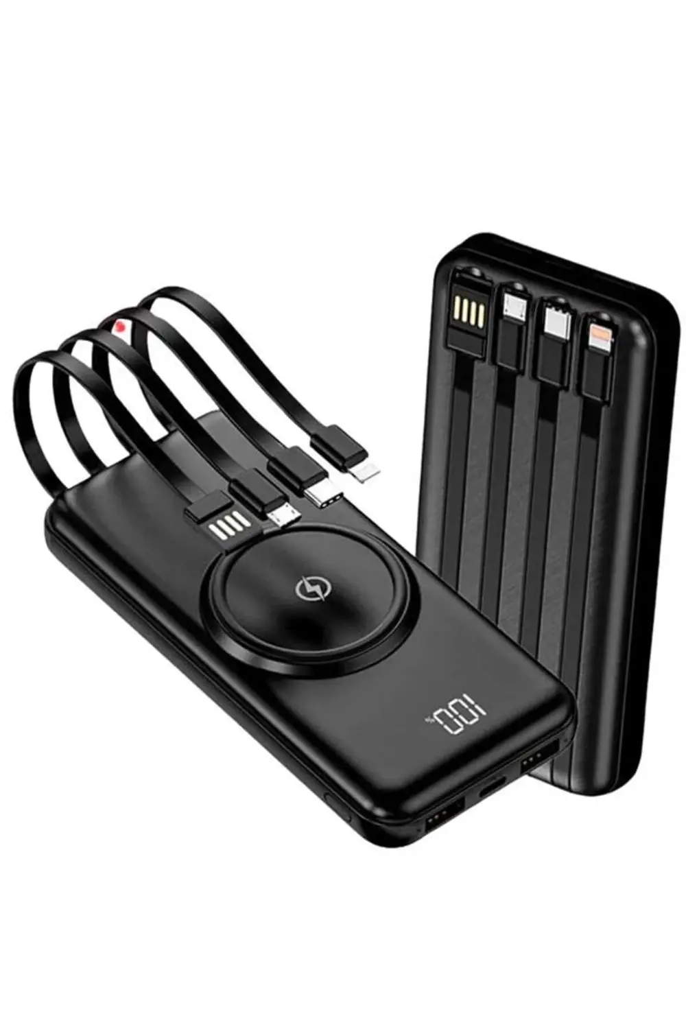 Kablosuz Çoklu Şarj Girişli 10.000 Mah Kablolu Powerbank Taşınabi