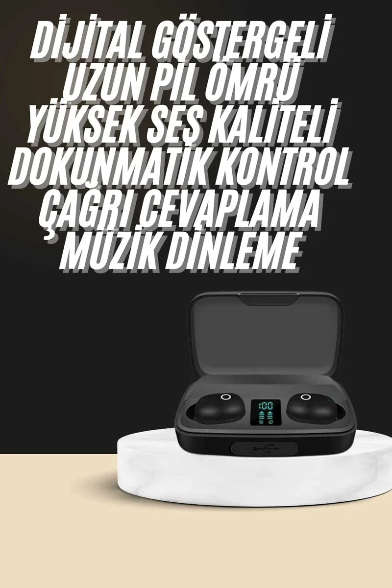Kablosuz Dijital Göstergeli TWS 5.0 Bluetooth Kulaklık - Uzun Pil Ömrü ve Düşük Gecikmeli Ses