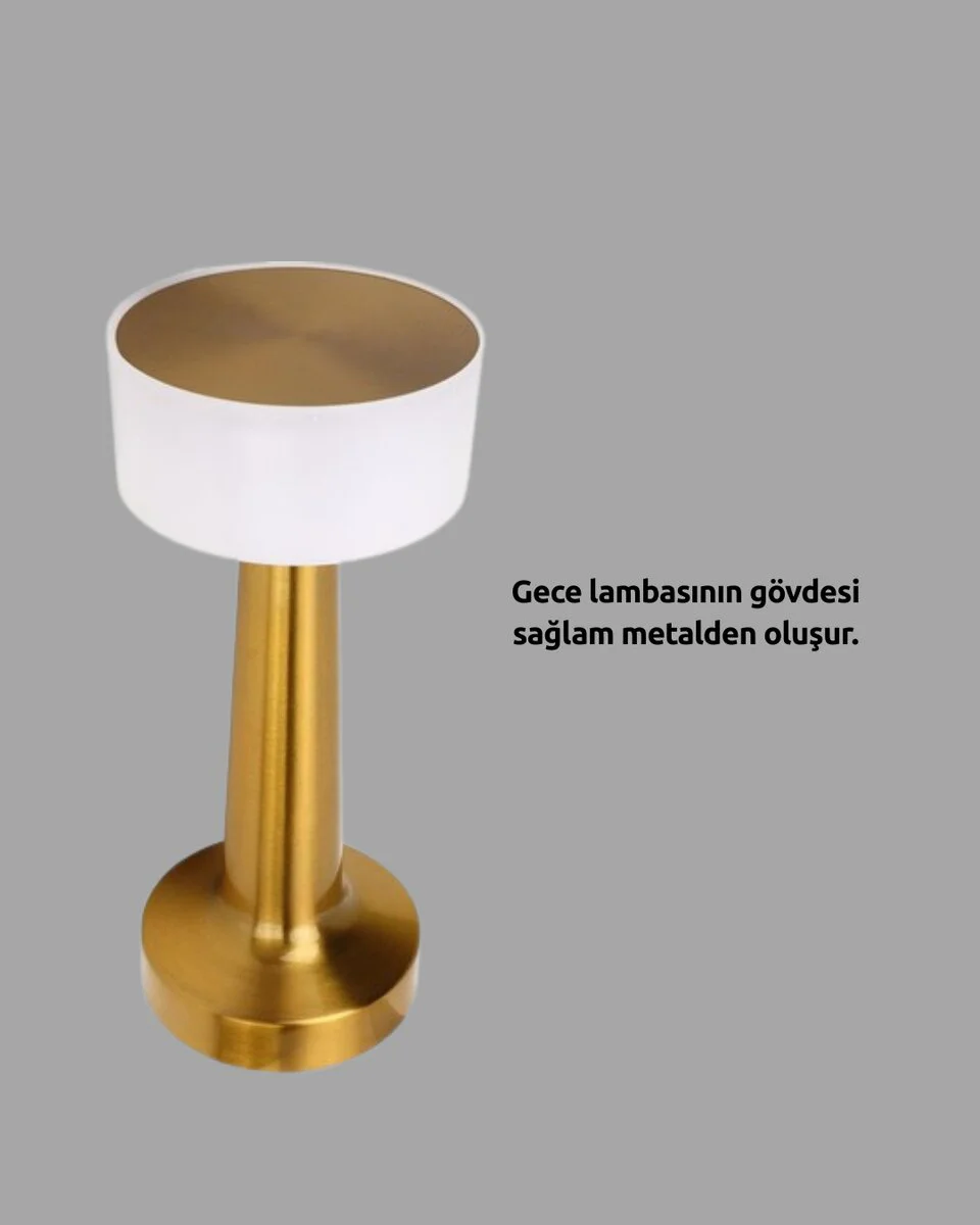 Kablosuz Dokunmatik Masa Lambası – Şık Metal Gövde USB Şarjlı, 3 Seviye Parlaklık