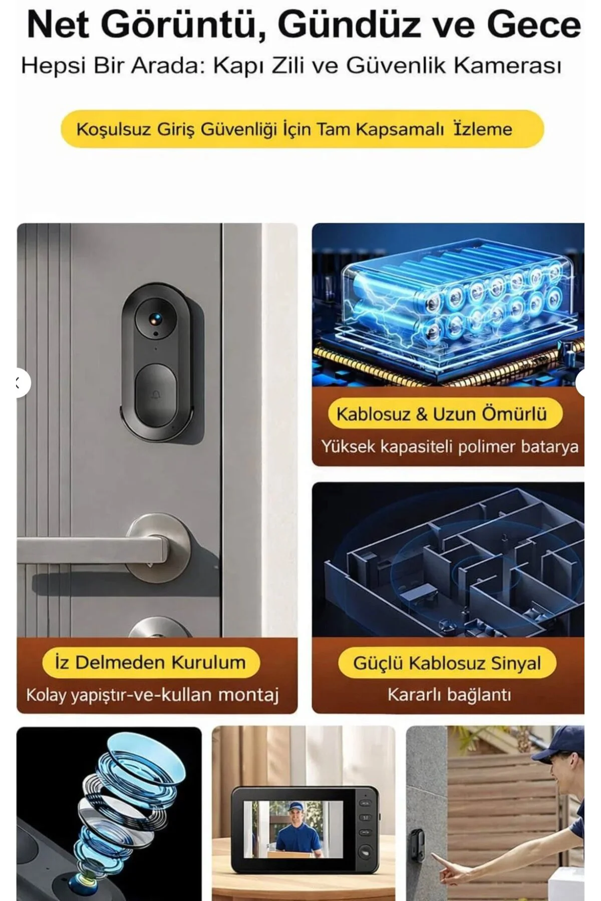 Kablosuz Görüntülü Kapı Zili 4.3 İnç IPS Ekran Çift Yönlü Konuşma Gece Görüşlü Şarjlı Akıllı Kapı Zili Kablosuz Görüntülü Kapı Zili 4.3 İnç IPS Ekran Çift Yönlü Konuşma Gece Görüşlü Şarjlı Akıllı Kapı Zili