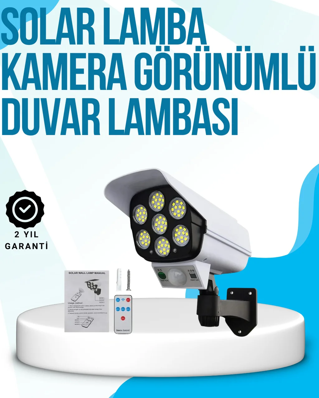 Kablosuz, Güneş Paneliyle Şarj Olan Dış Mekan Lambası 8-10 Saat Aydınlatma Süresi