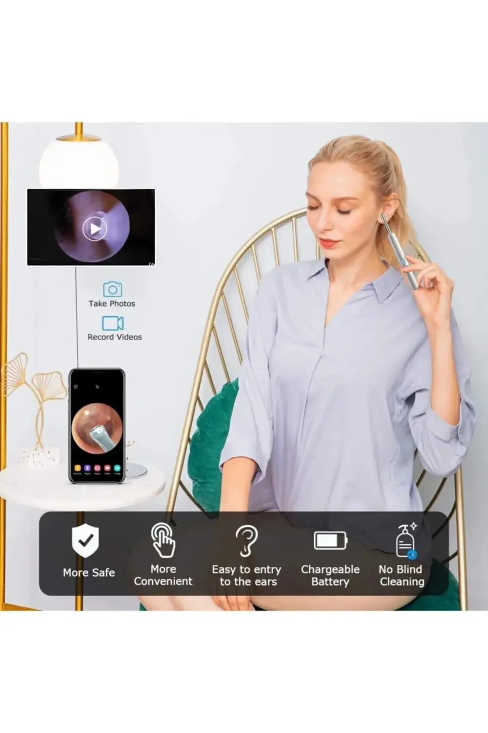 Kablosuz Hd Kameralı Kulak Temizleme Seti 360° açı 1296P Wifi Bağ