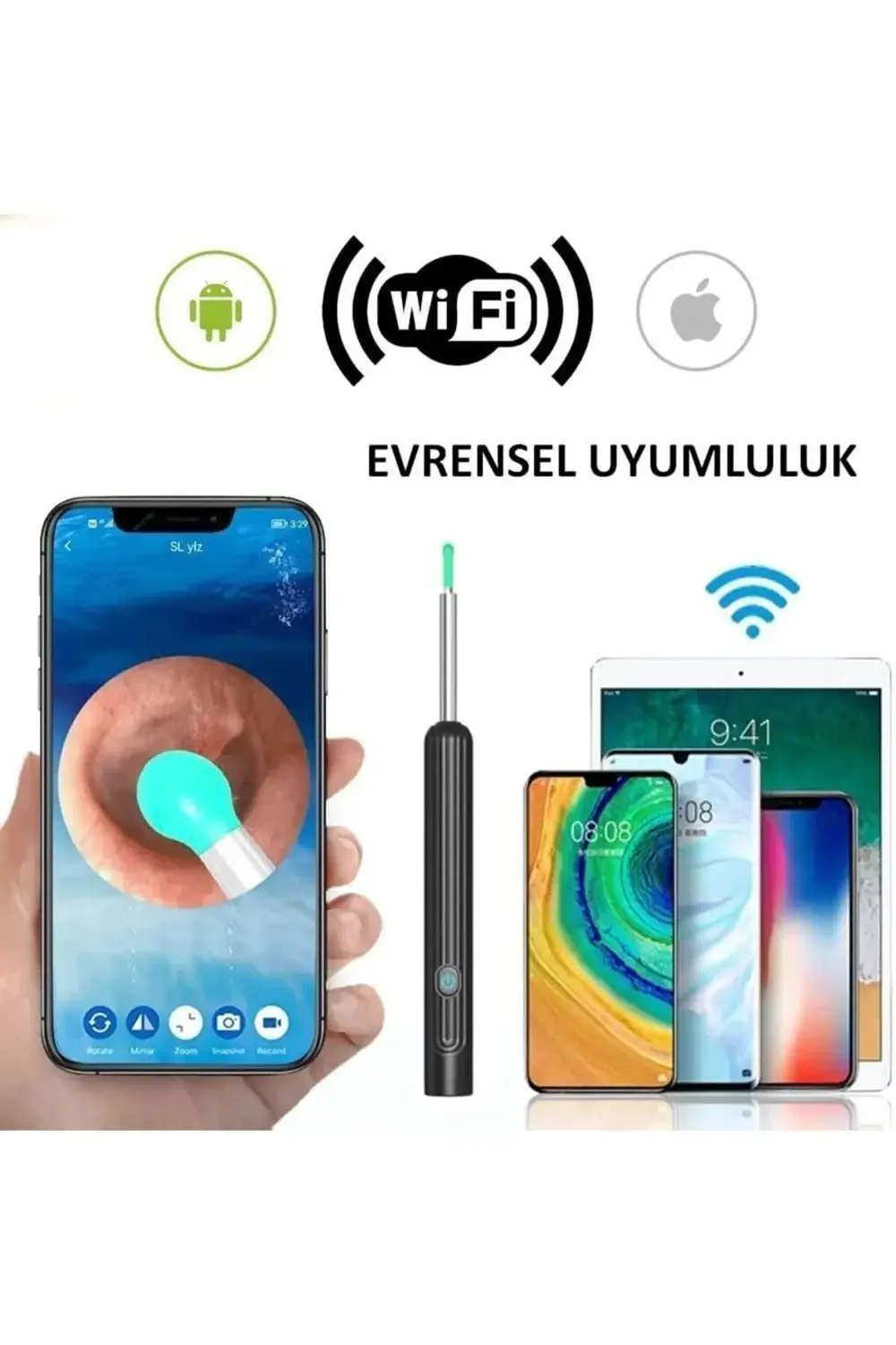 Kablosuz Hd Kameralı Kulak Temizleme Seti 360° açı 1296P Wifi Bağ