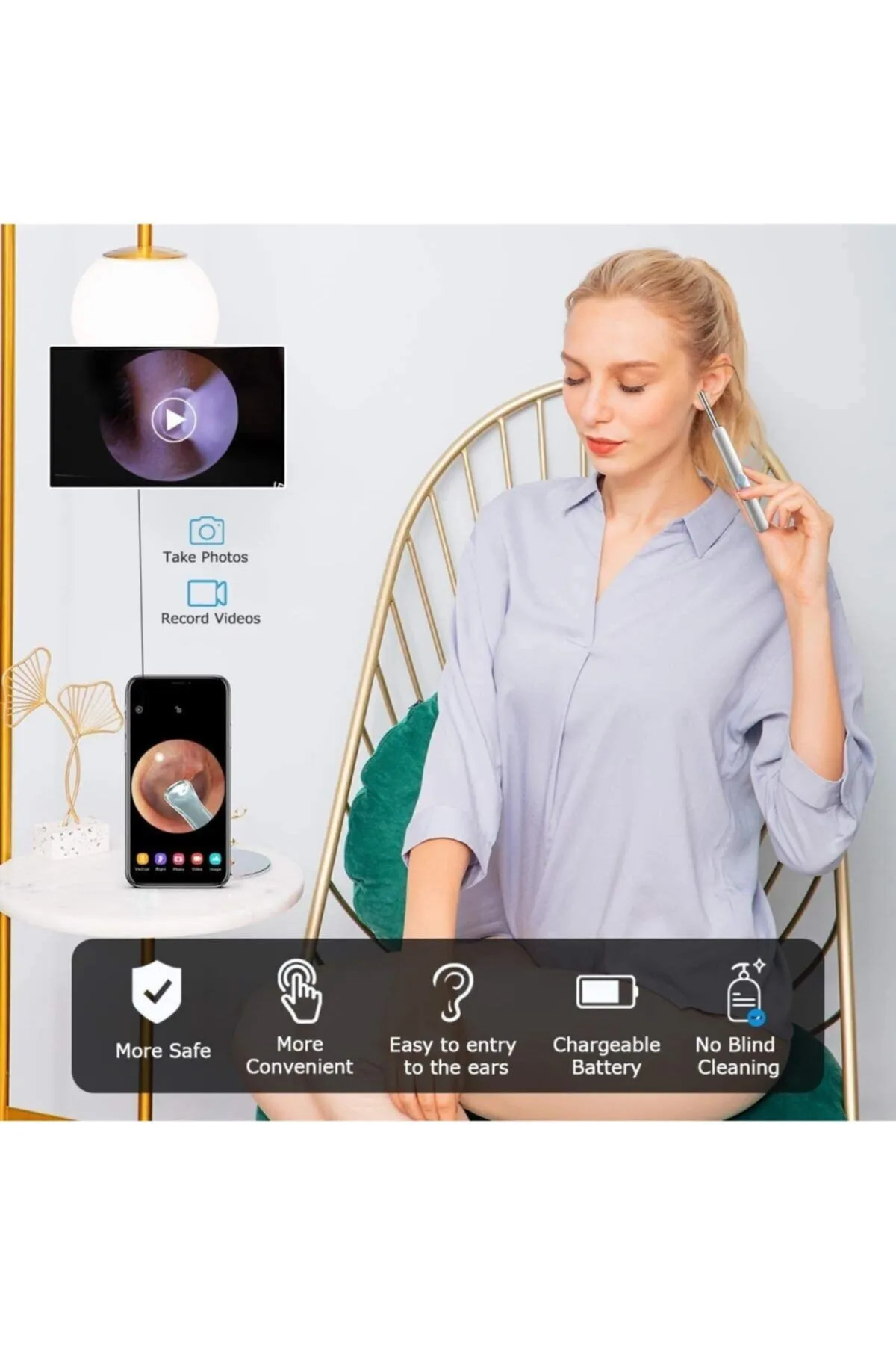 Kablosuz Hd Kameralı Kulak Temizleme Seti 360° açı 1296P Wifi Bağ