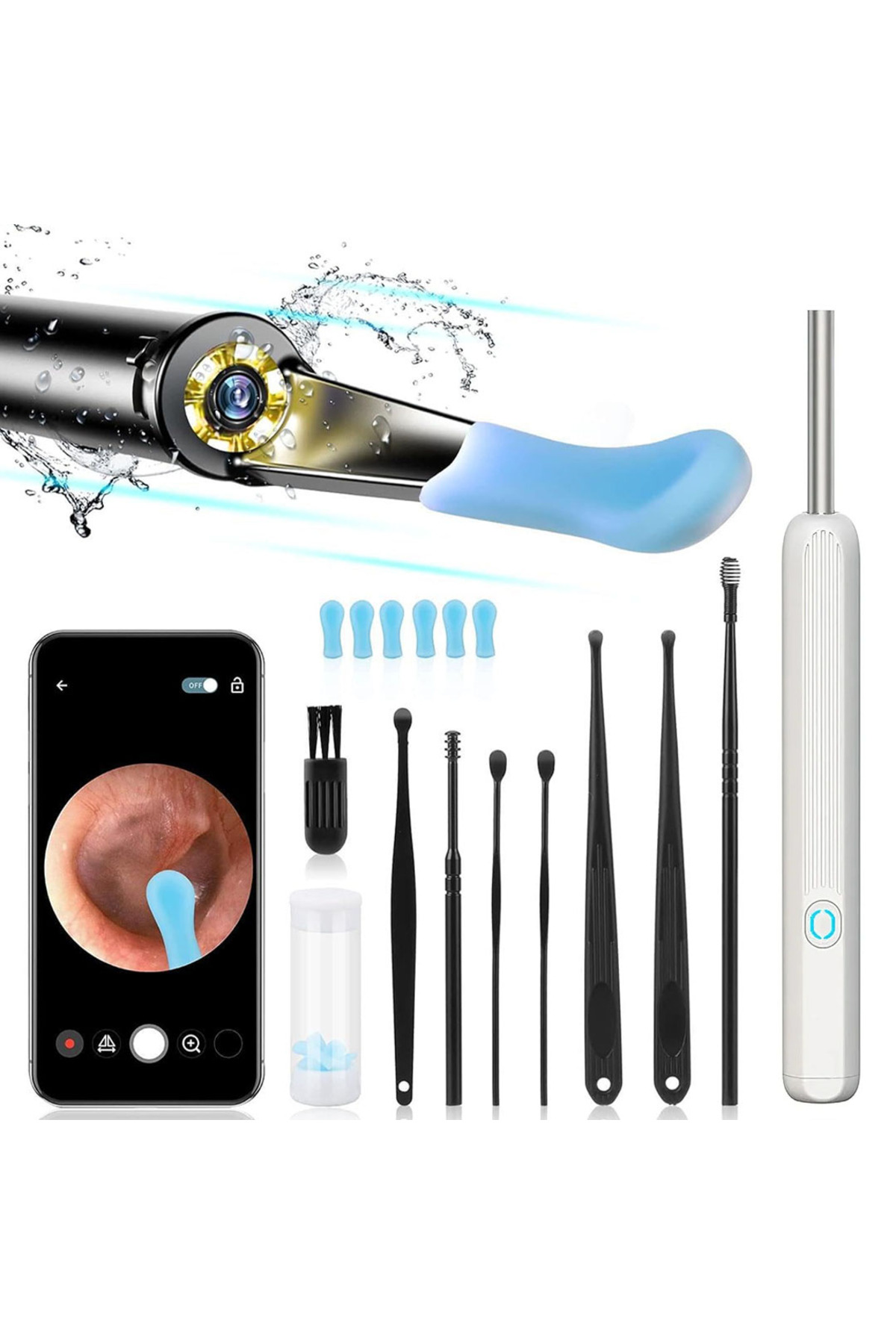 Kablosuz Hd Kameralı Kulak Temizleme Seti 360° açı 1296P Wifi Bağ